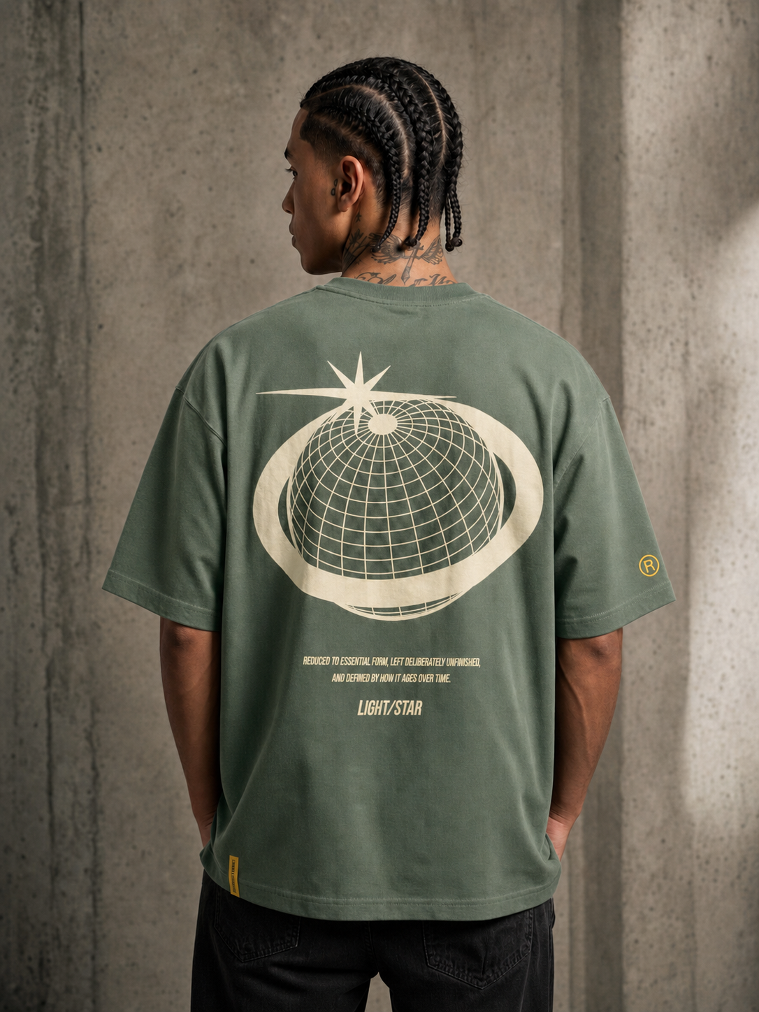 Globe Tee Sage / Cream back