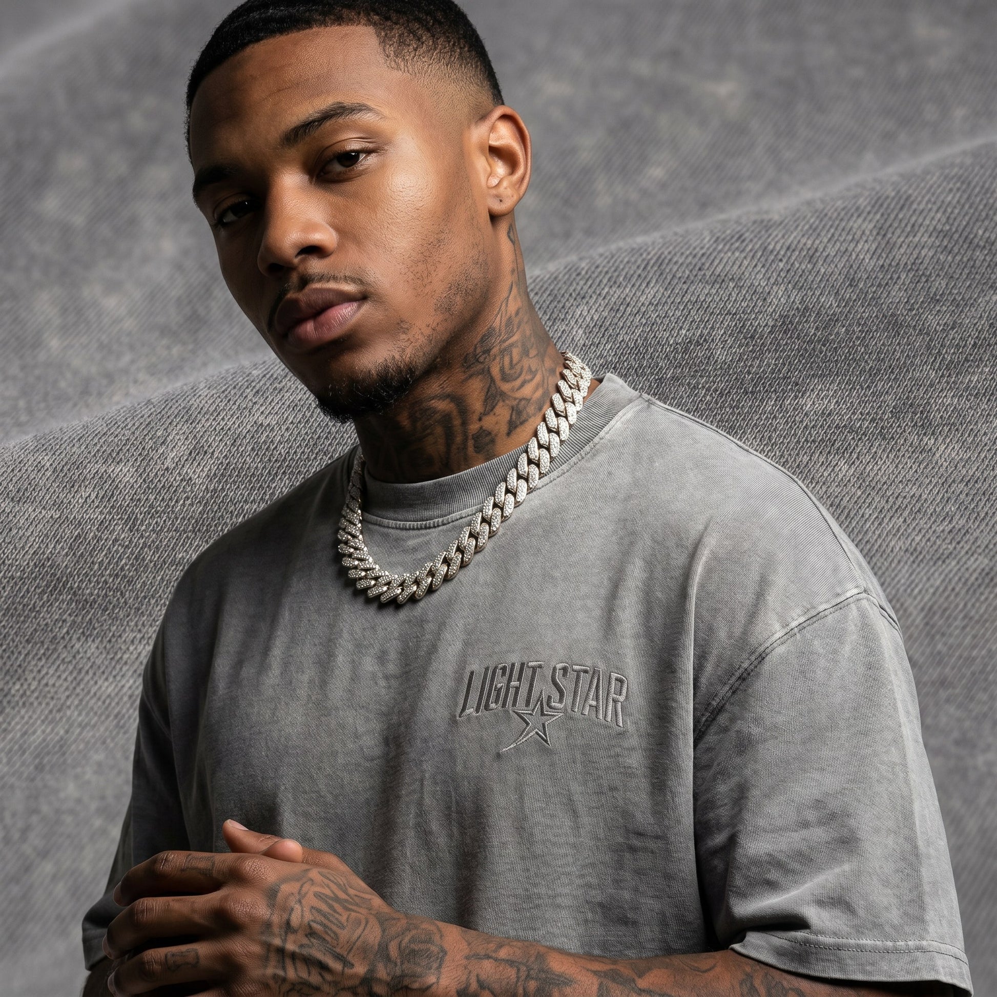 Heavyweight Boxy Tee Acid Wash Grey detail