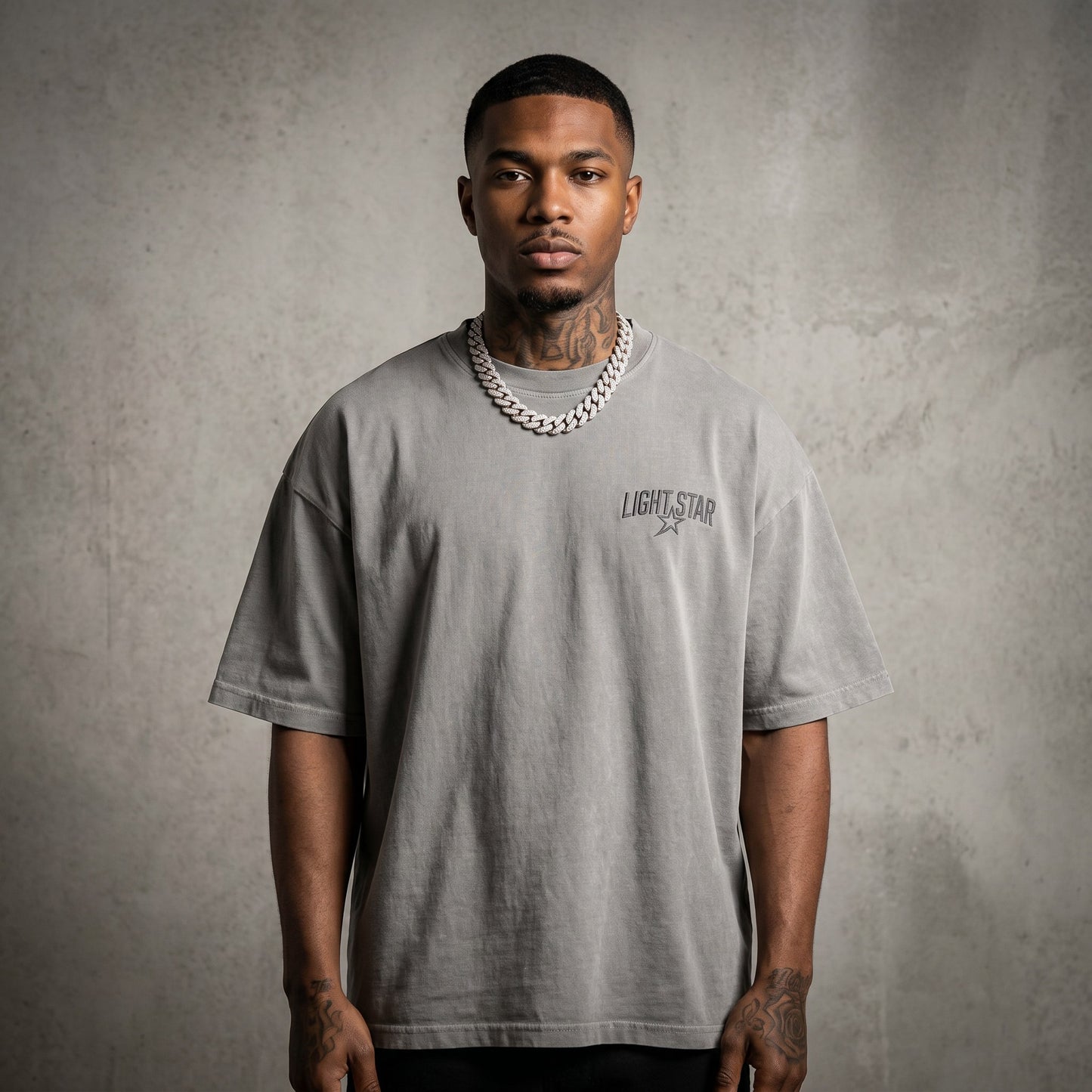 Heavyweight Boxy Tee Acid Wash Grey front