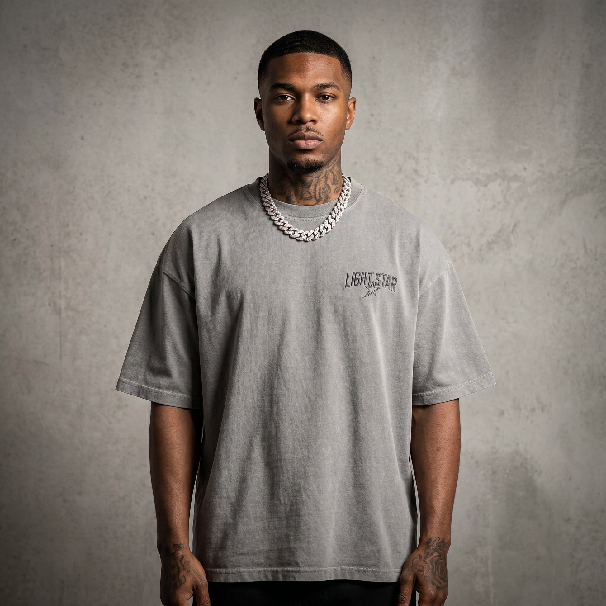 Heavyweight Boxy Tee Acid Wash Grey front