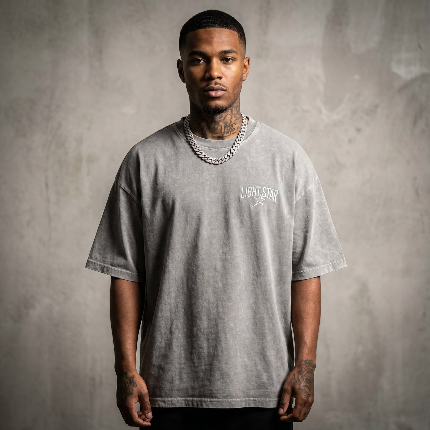 Heavyweight Henley Tee Acid Wash Grey front