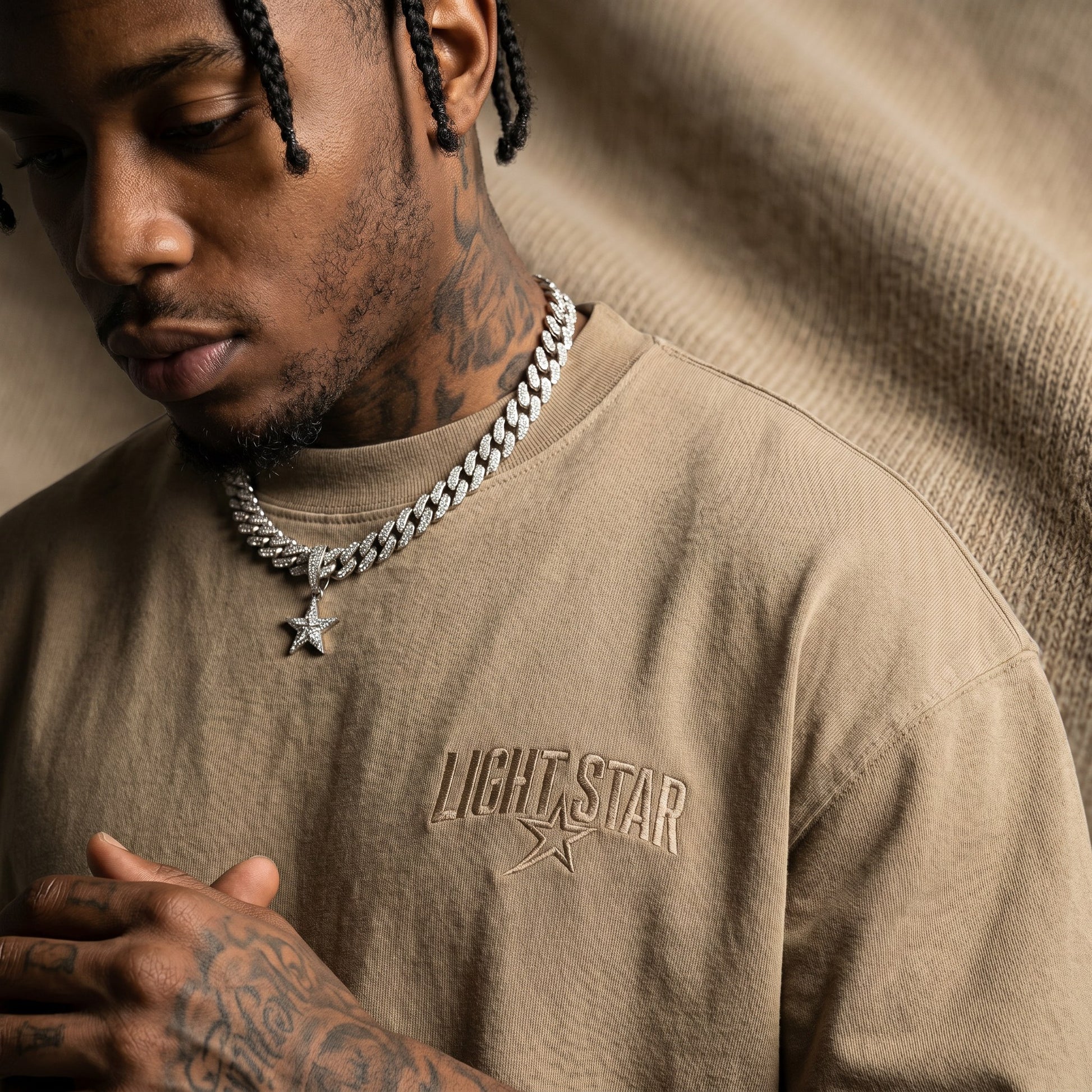 Heavyweight Henley Tee Stone Khaki detail