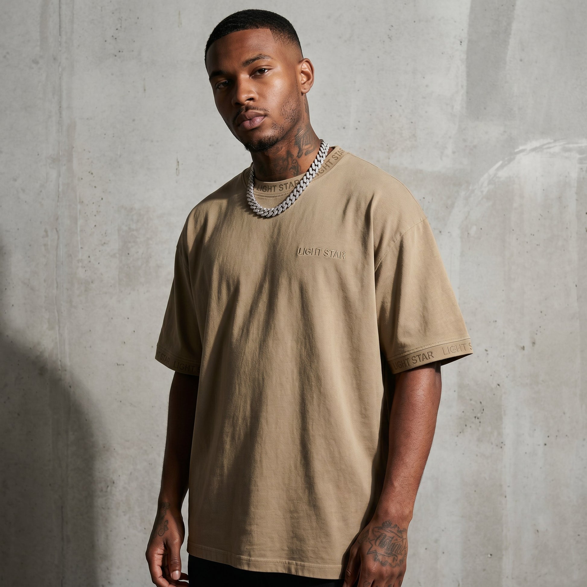 Heavyweight Henley Tee Stone Khaki front