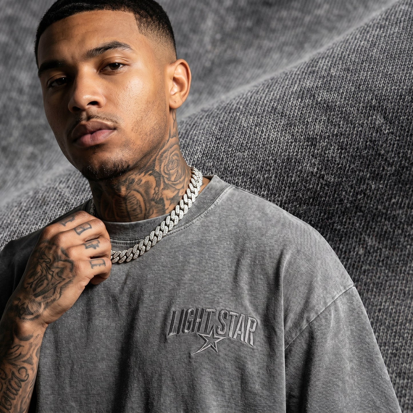 Inverted Logo Heavy Tee Acid Wash Grey detail
