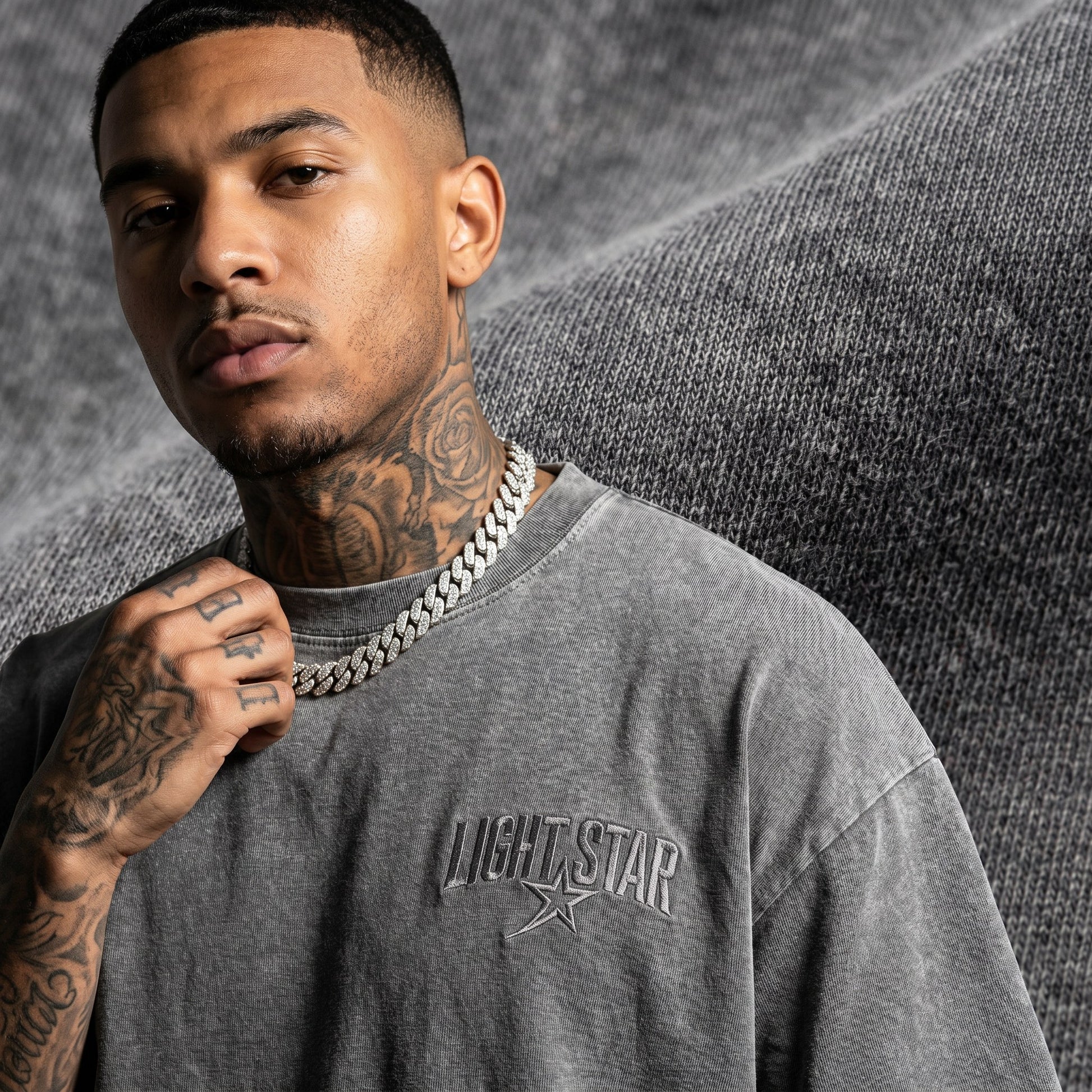 Inverted Logo Heavy Tee Acid Wash Grey detail