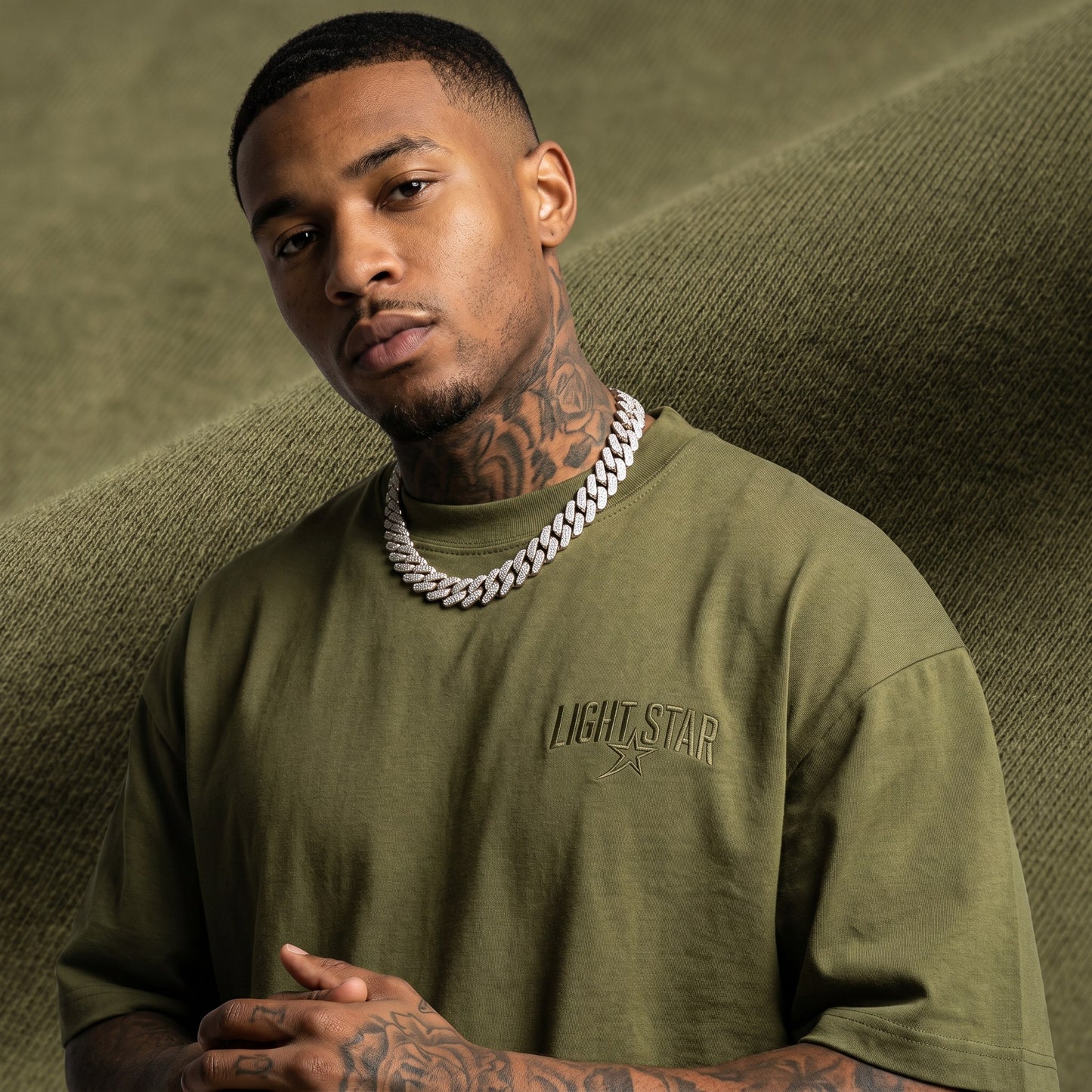 Inverted Logo Heavy Tee Olive Drab detail