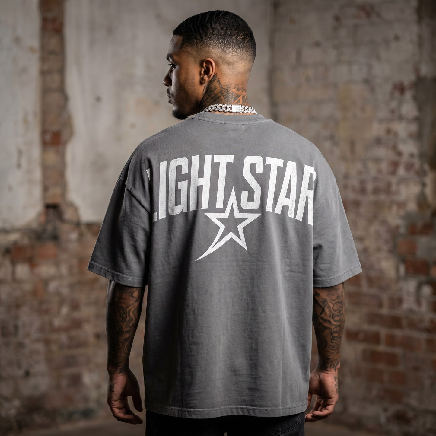 Light Star Crest Heavy Tee Cement Grey back