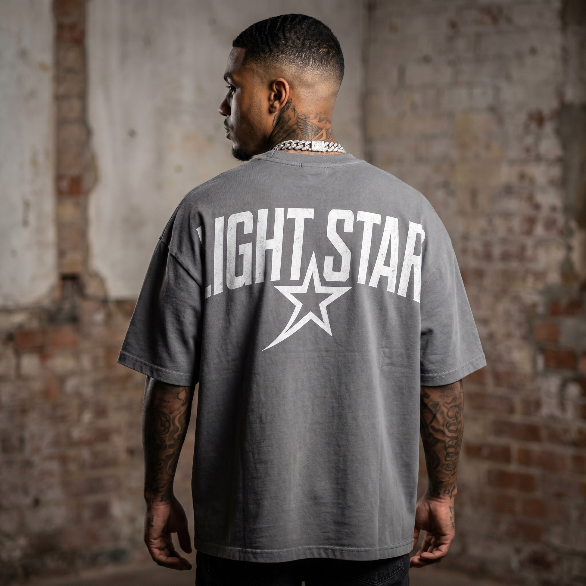 Light Star Crest Heavy Tee Cement Grey back