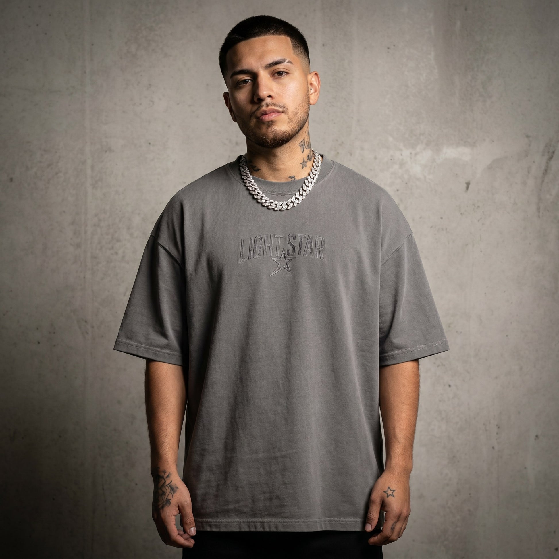 Light Star Crest Heavy Tee Cement Grey front