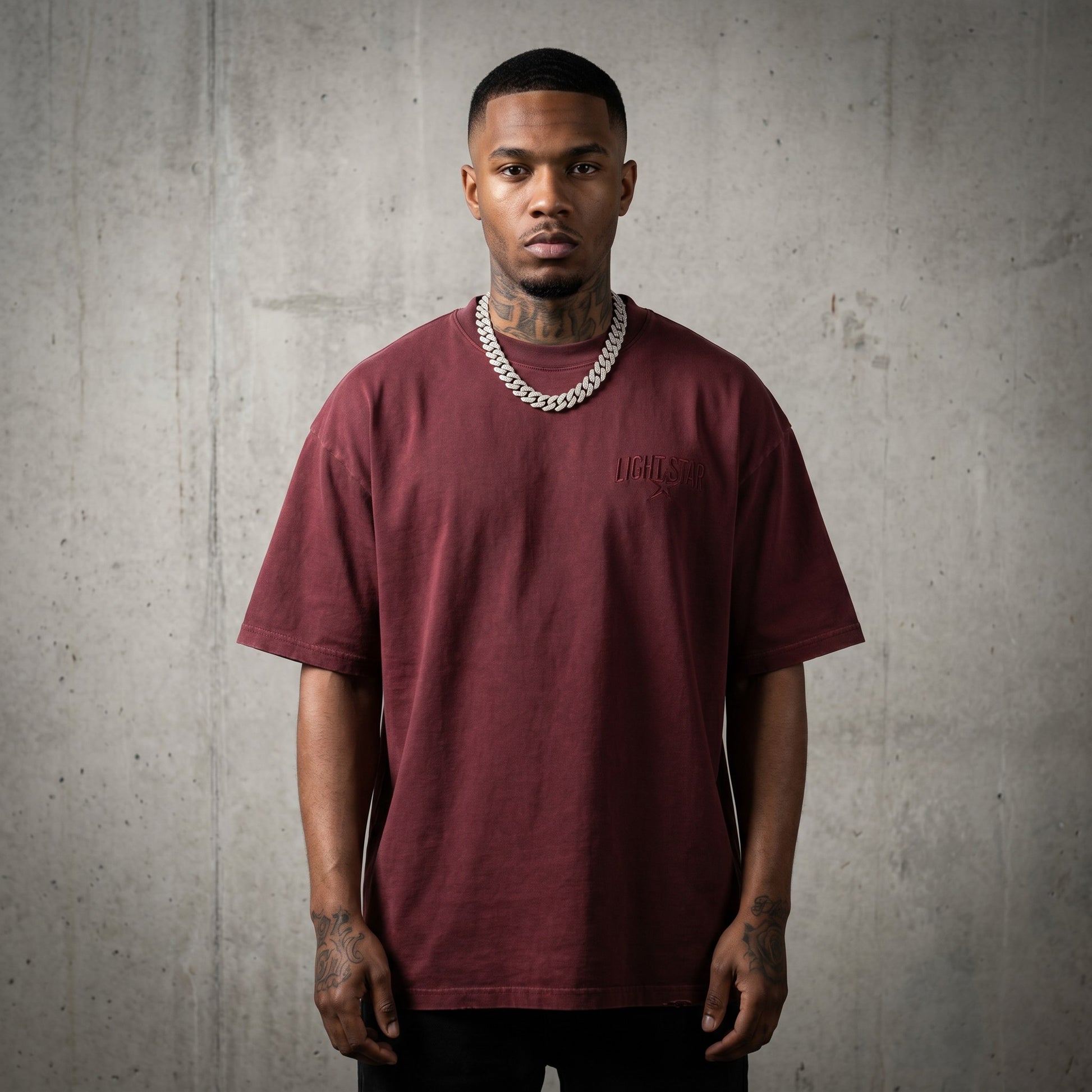 Light Star Crest Heavy Tee Washed Burgundy front