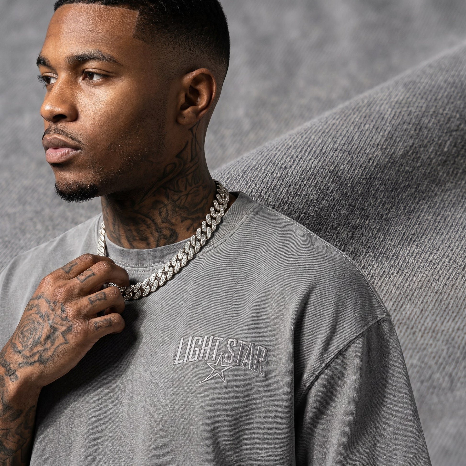 Logo Loop Heavy Tee Acid Wash Grey detail