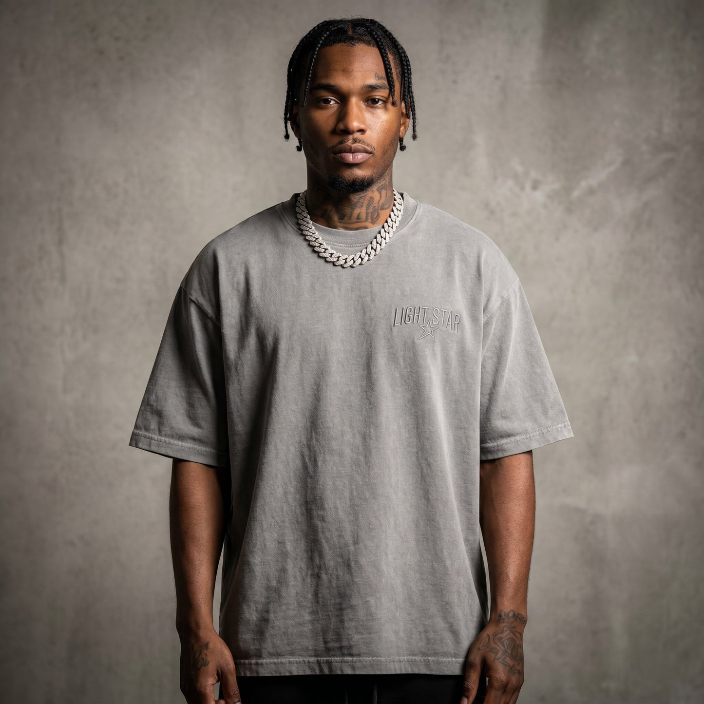 Logo Loop Heavy Tee Acid Wash Grey front