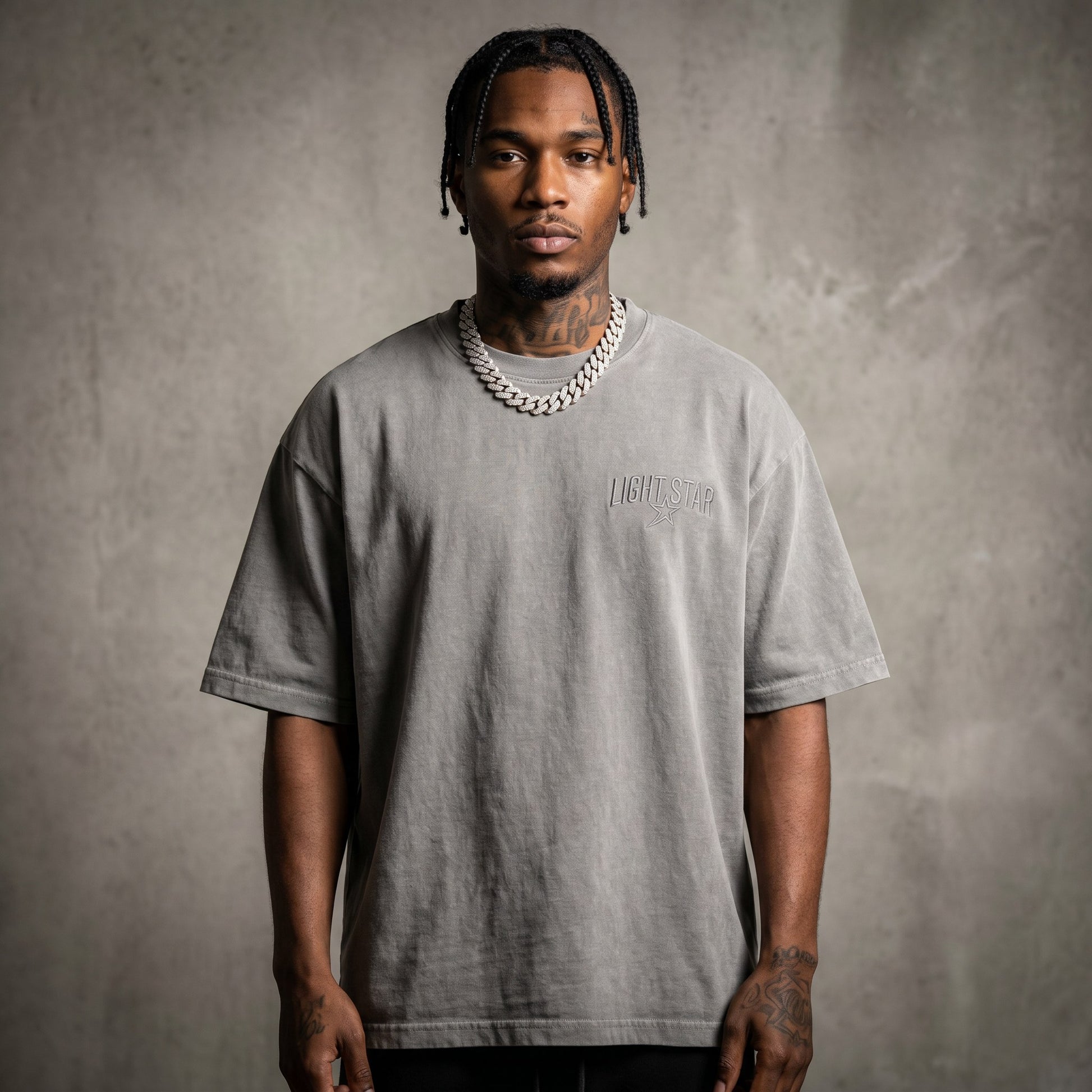 Logo Loop Heavy Tee Acid Wash Grey front