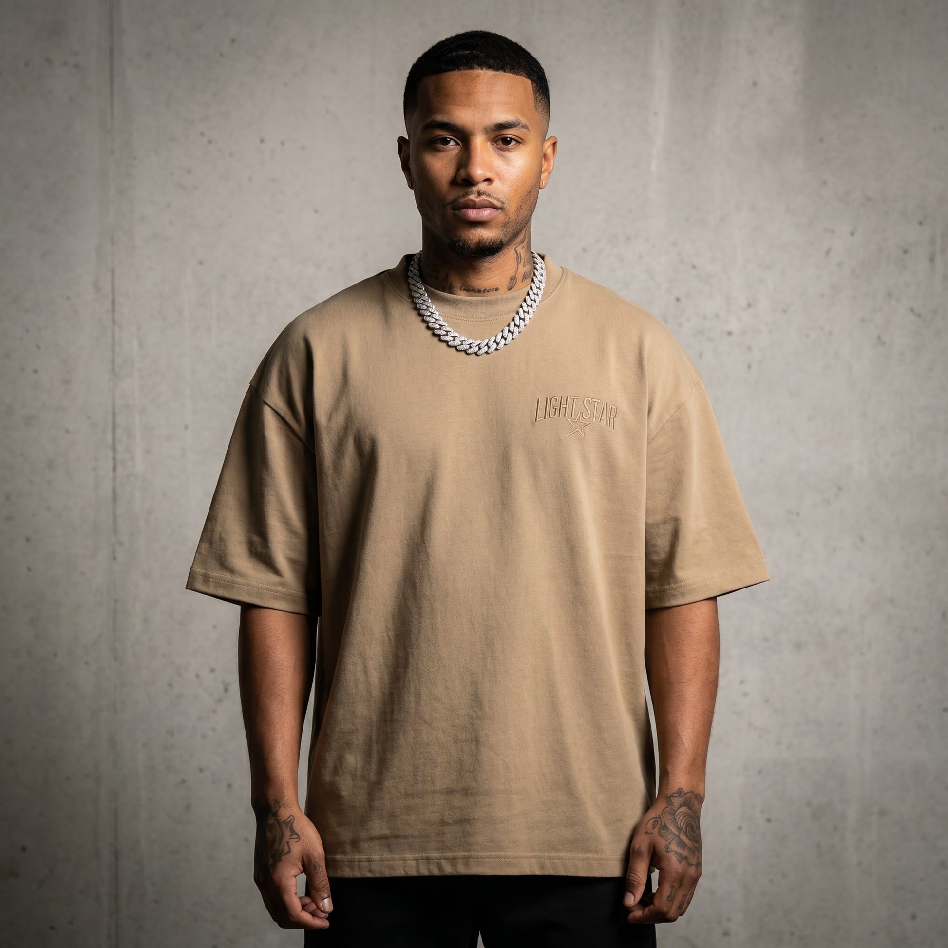 Logo Loop Heavy Tee Stone Khaki front