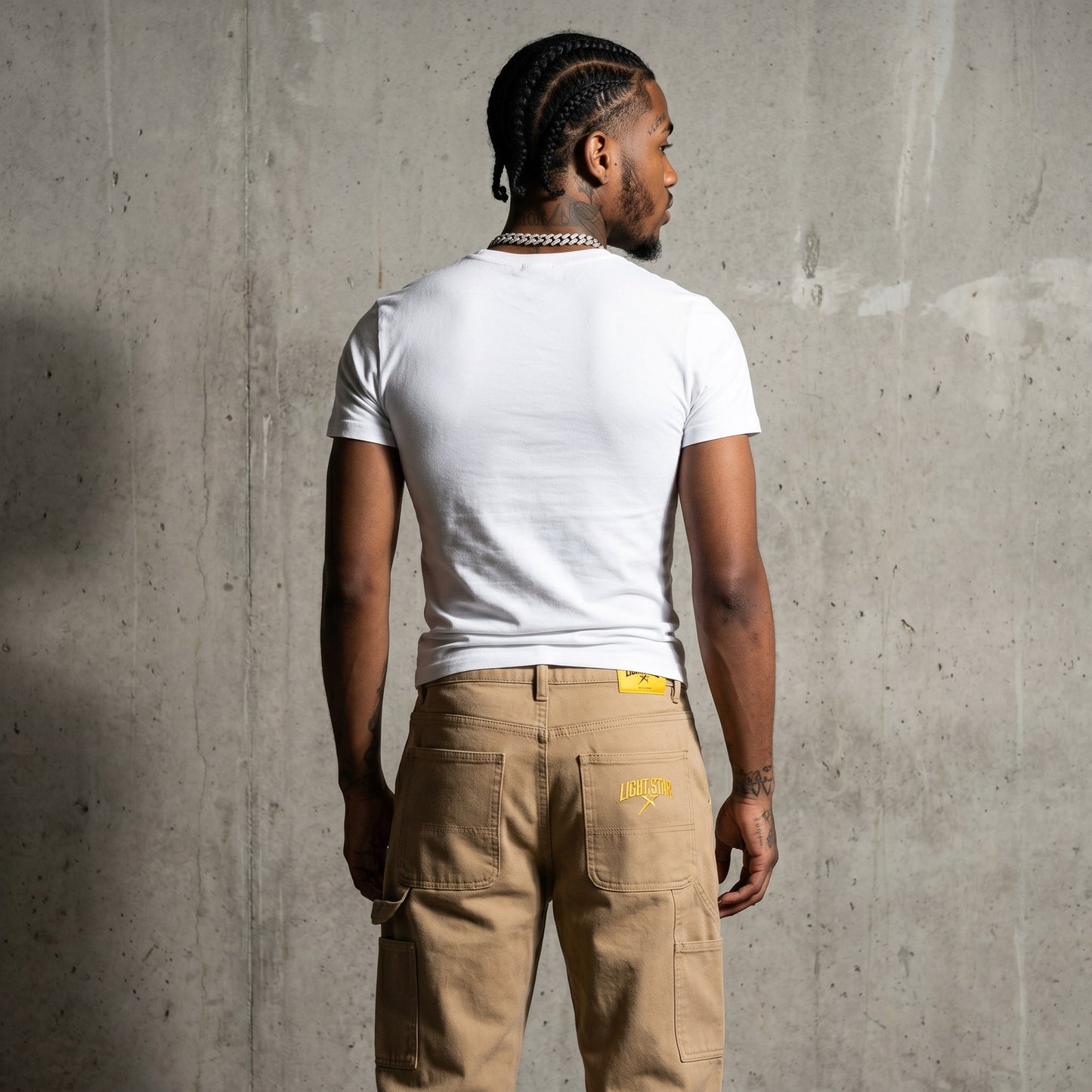 LS Embroidered Baggy Jean Carpenter Tan back
