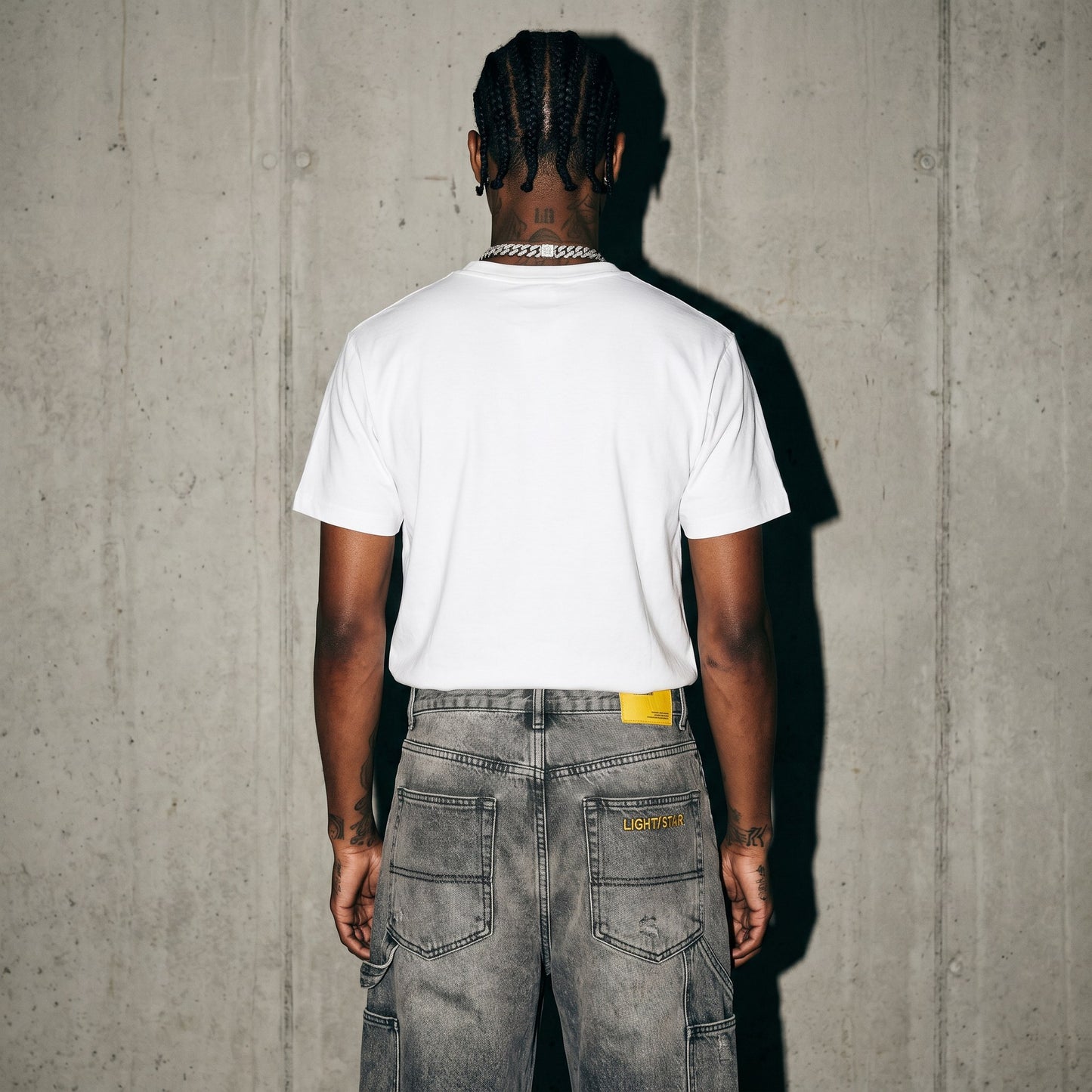 LS Embroidered Baggy Jean Distressed Grey back