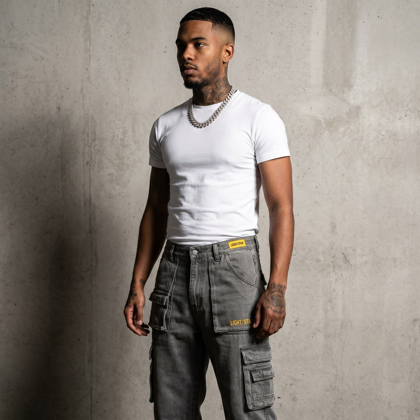 LS Embroidered Baggy Jean Distressed Grey front