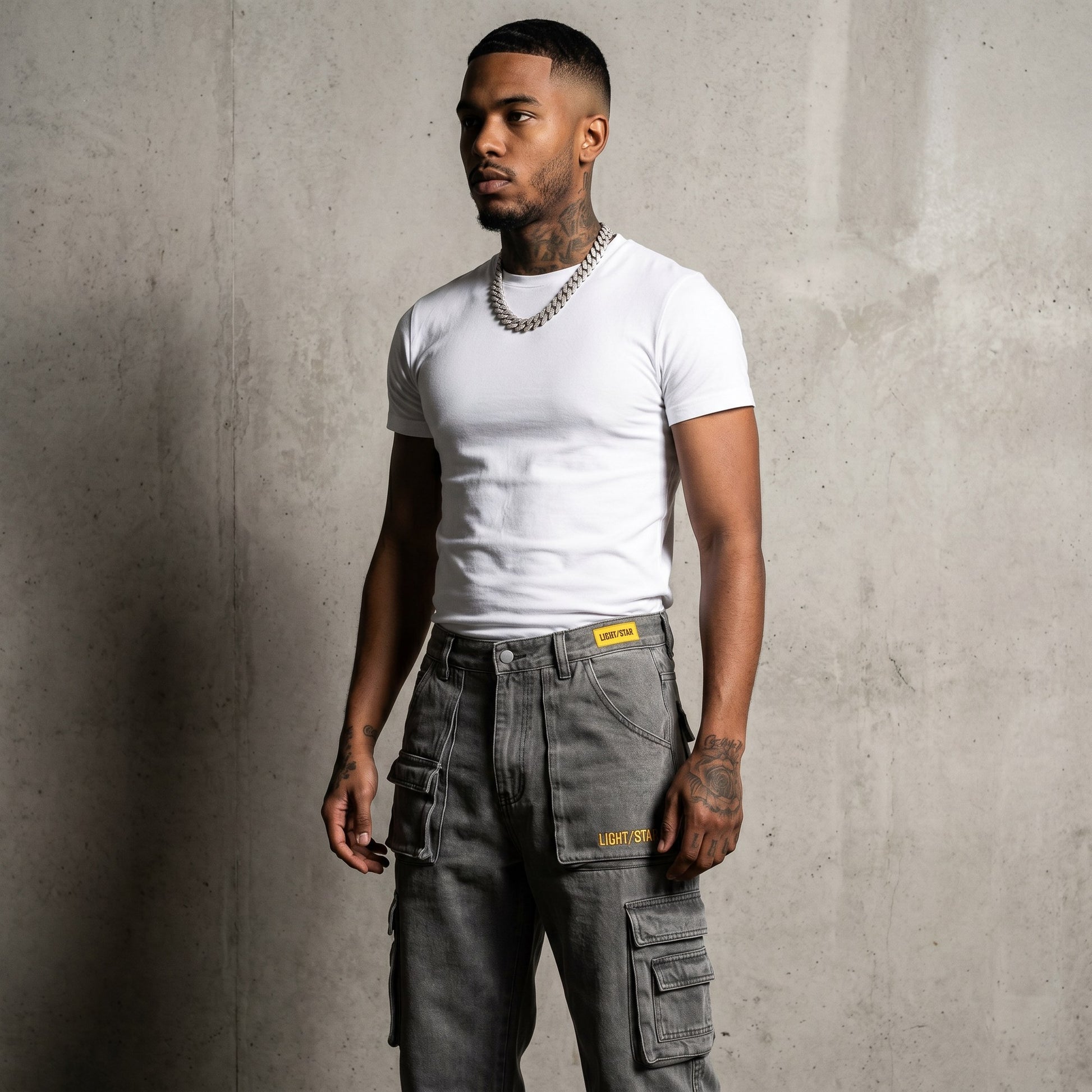 LS Embroidered Baggy Jean Distressed Grey front