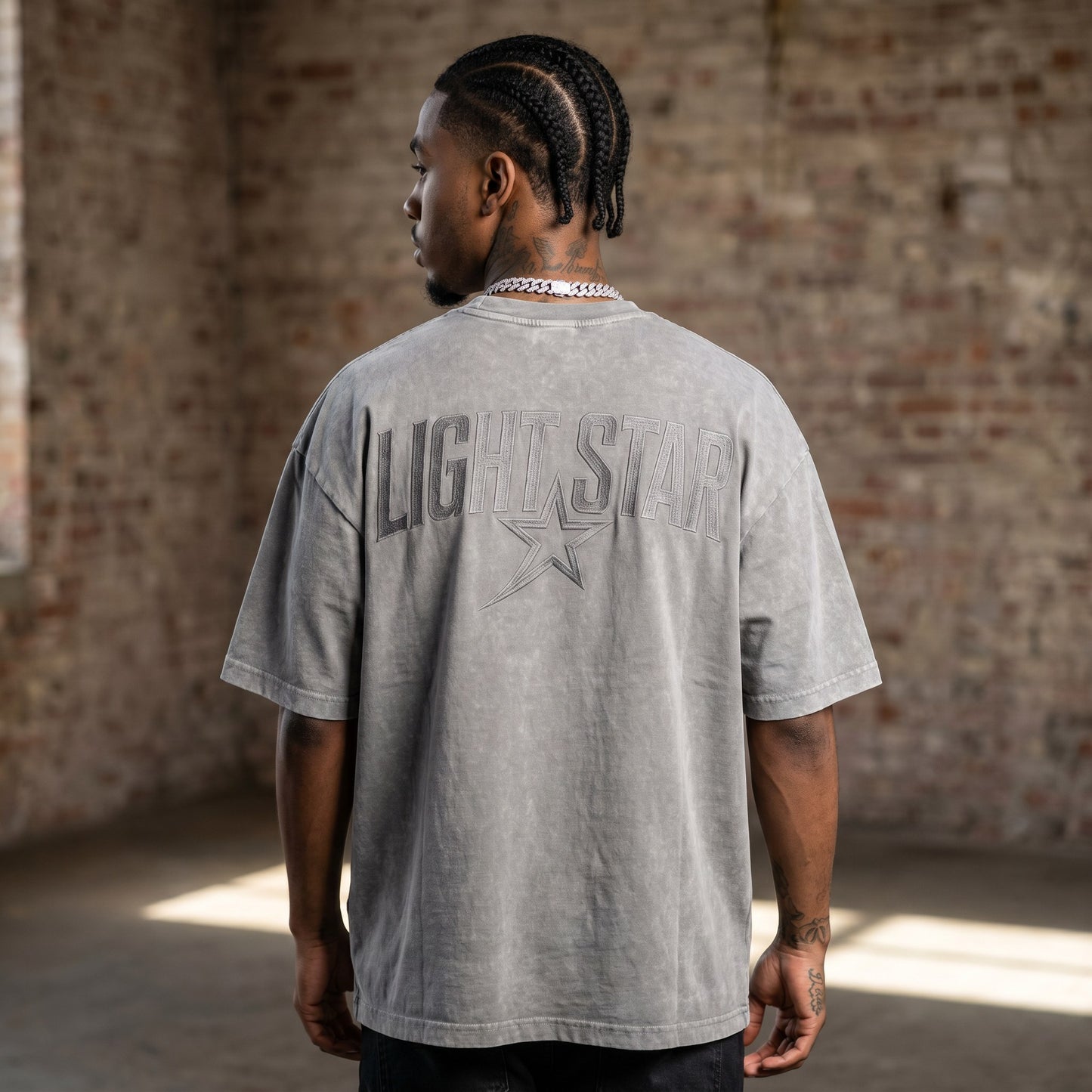 LS Monogram Heavy Tee Acid Wash Grey back