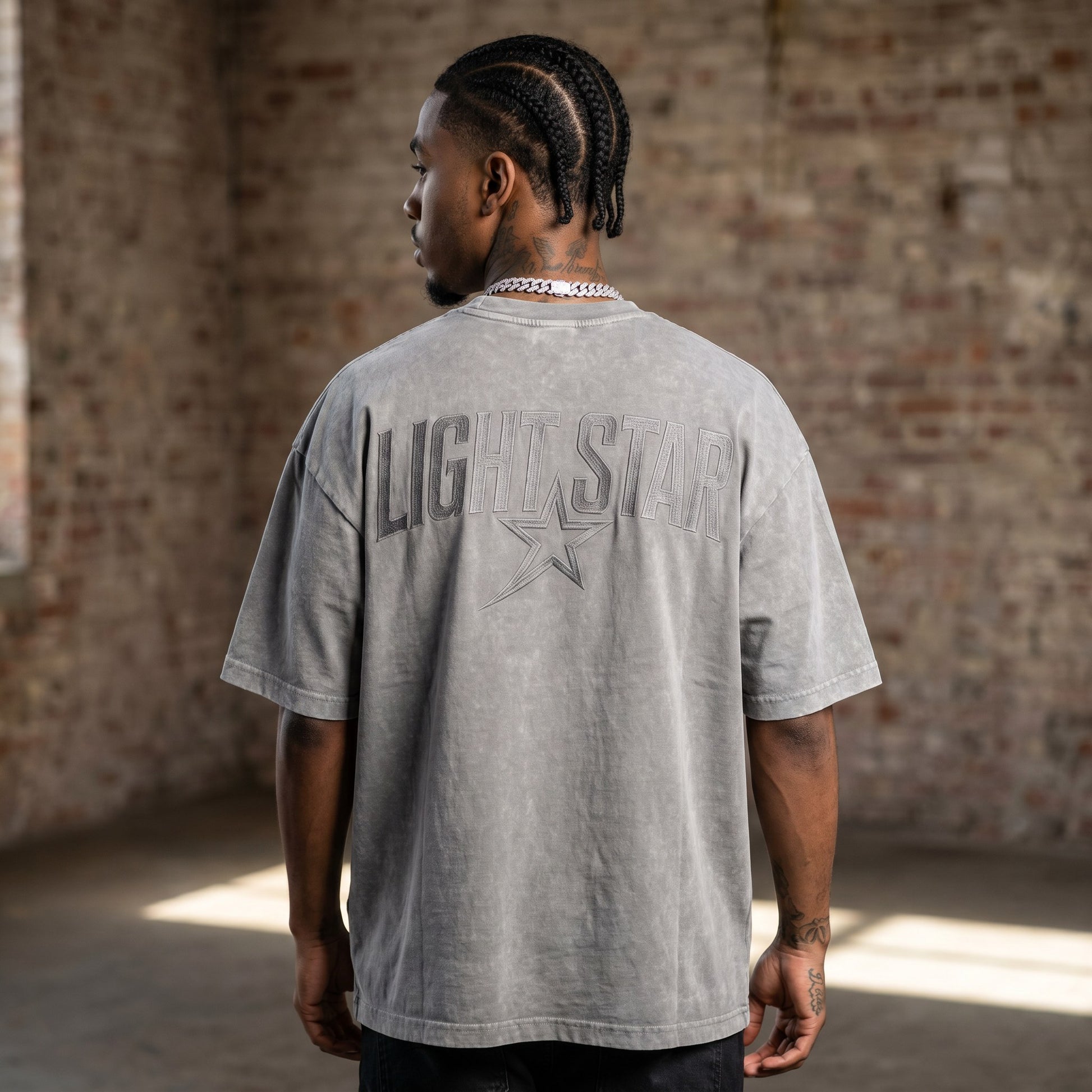 LS Monogram Heavy Tee Acid Wash Grey back