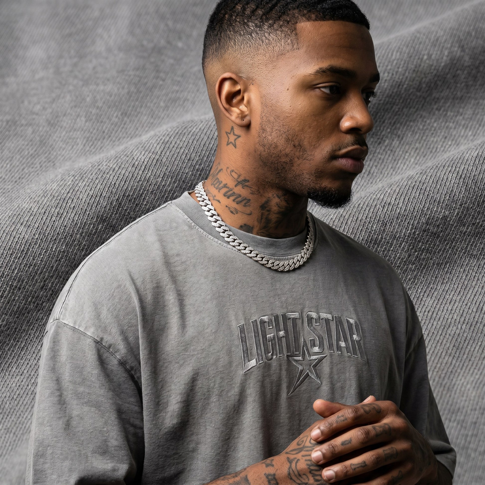 LS Monogram Heavy Tee Acid Wash Grey detail