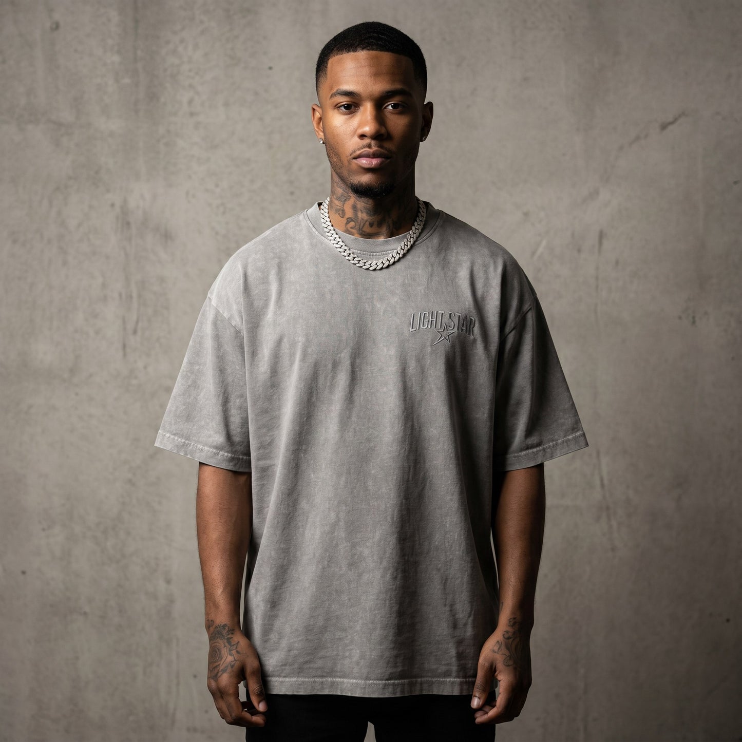 LS Monogram Heavy Tee Acid Wash Grey front