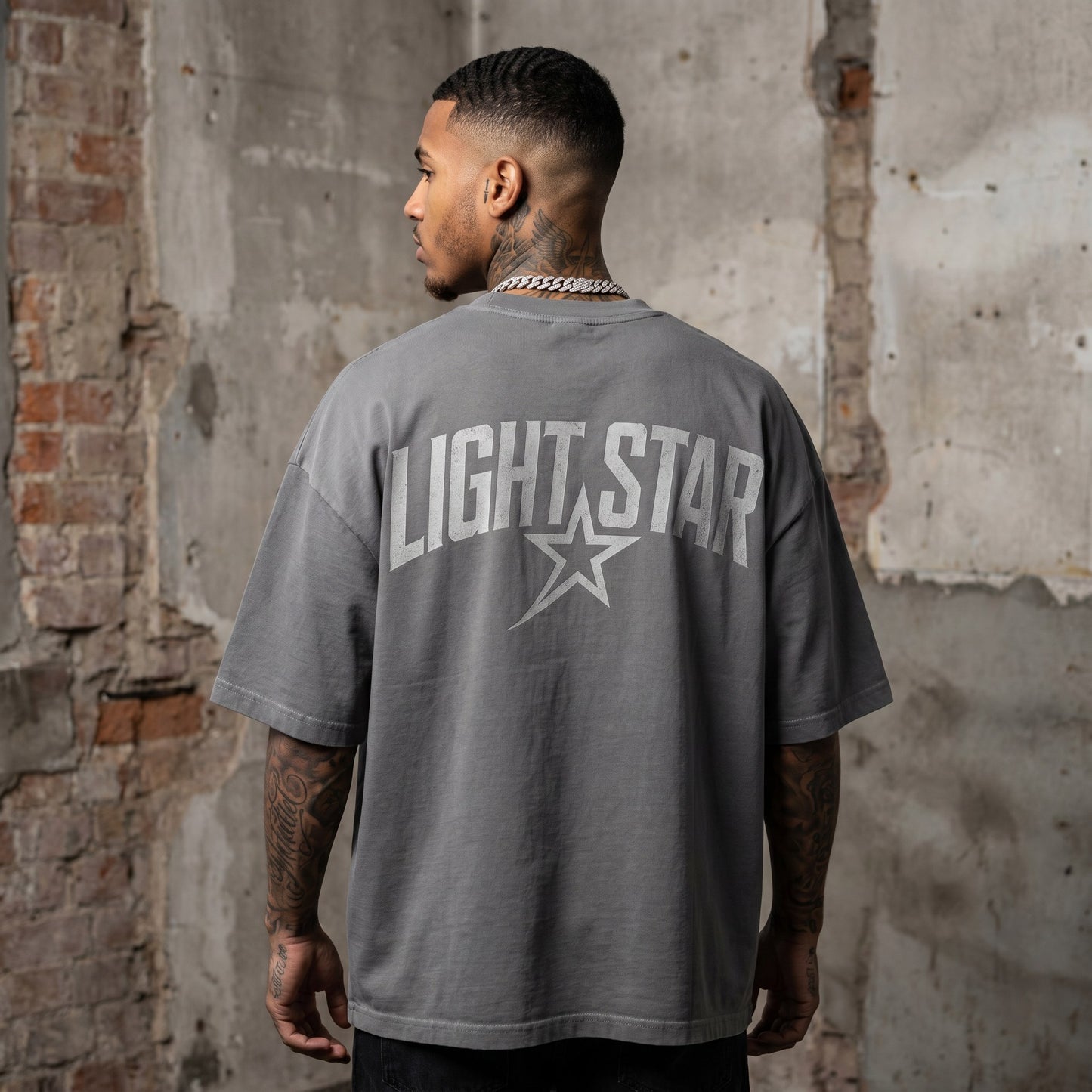 LS Monogram Heavy Tee Cement Grey back