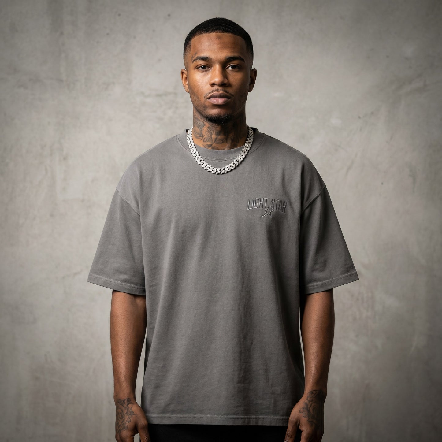 LS Monogram Heavy Tee Cement Grey front