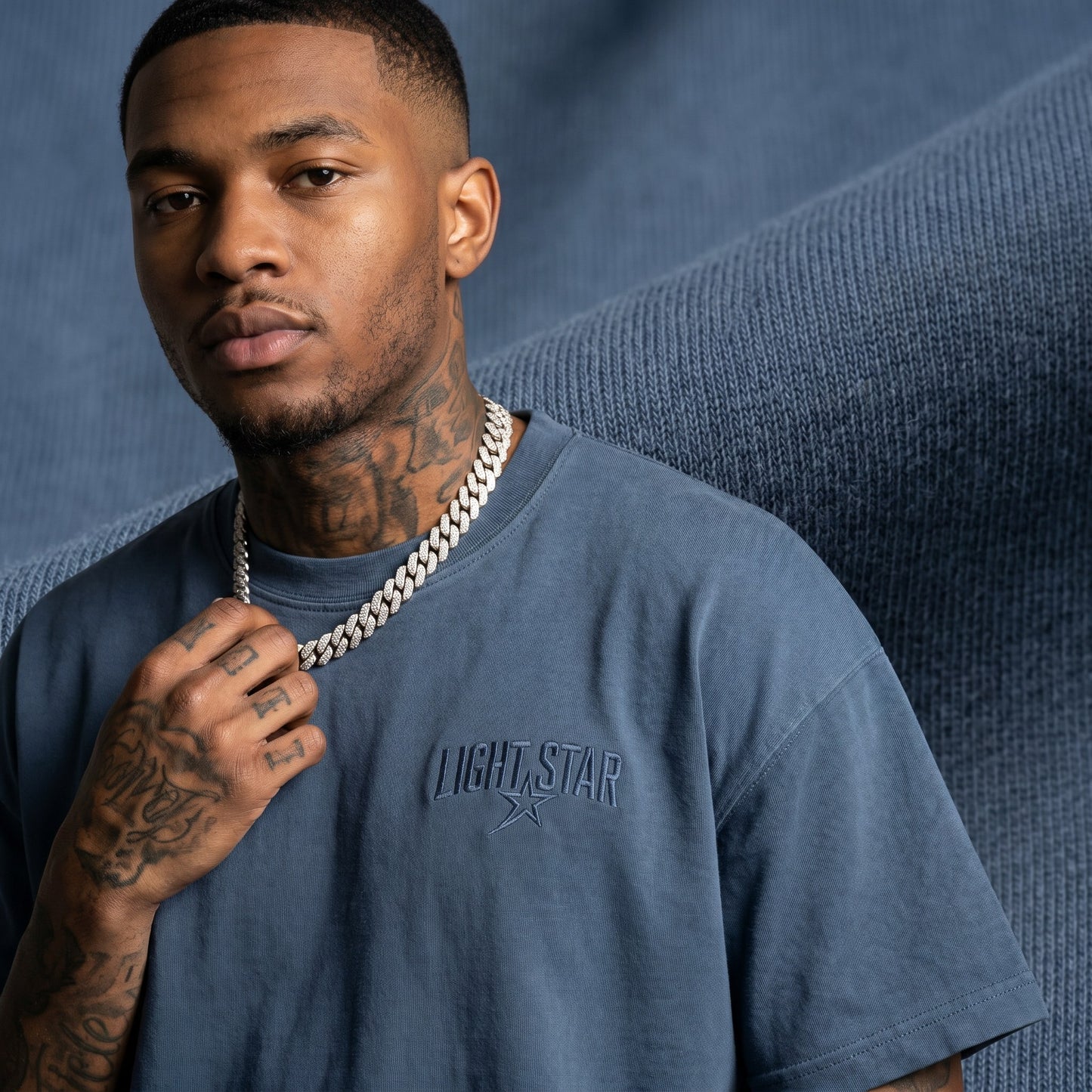 LS Monogram Heavy Tee Slate Blue detail