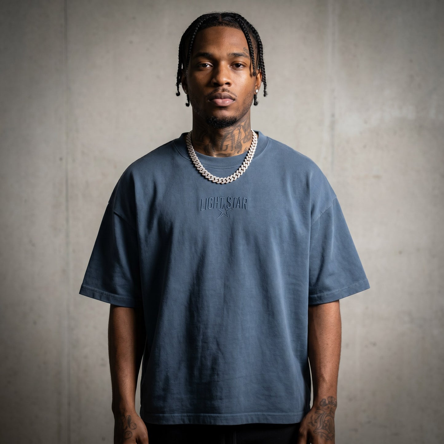 LS Monogram Heavy Tee Slate Blue front