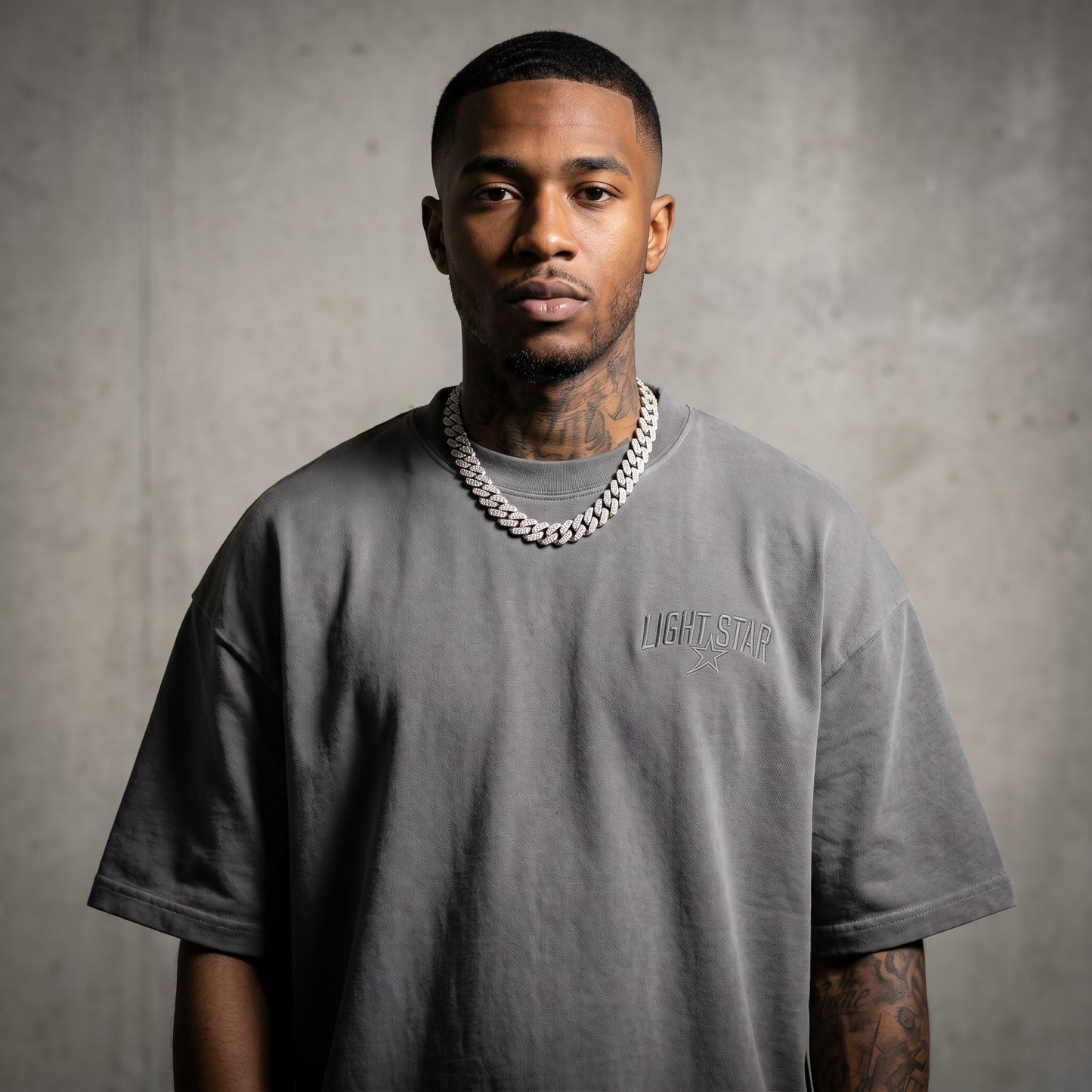 LS Star Arch Heavy Tee Cement Grey front