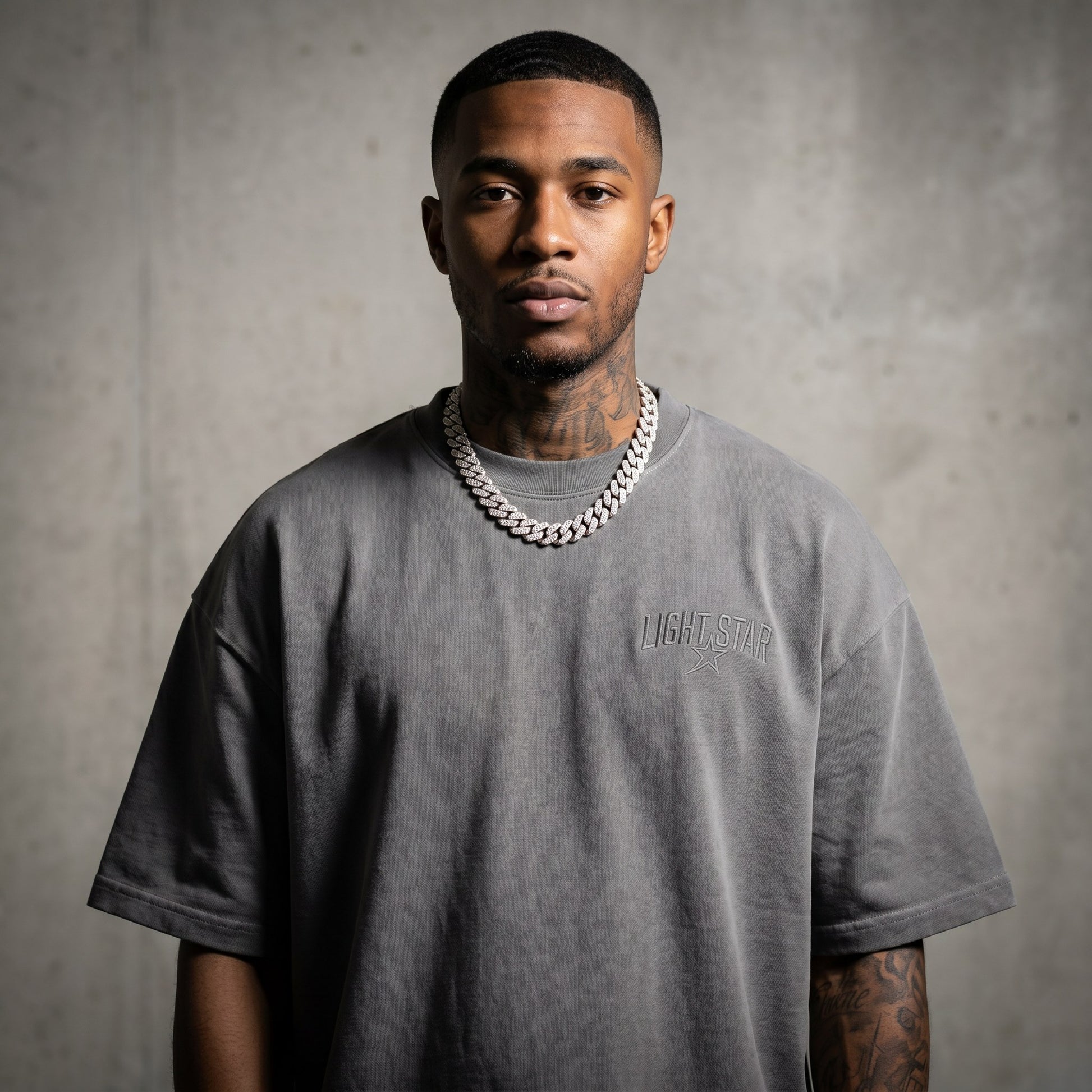 LS Star Arch Heavy Tee Cement Grey front