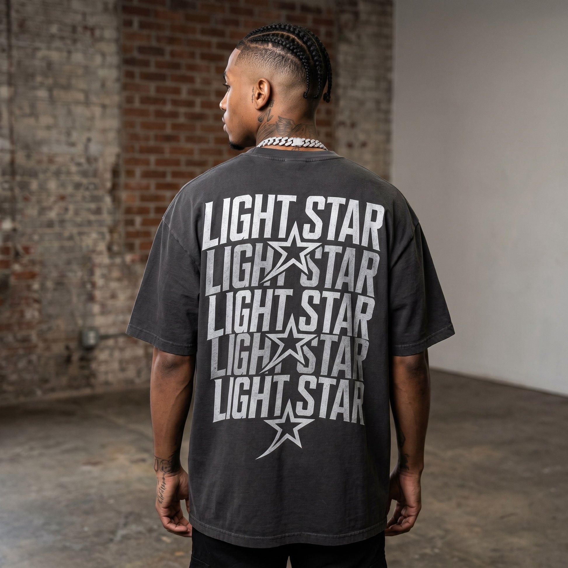 LS Star Arch Heavy Tee Charcoal back