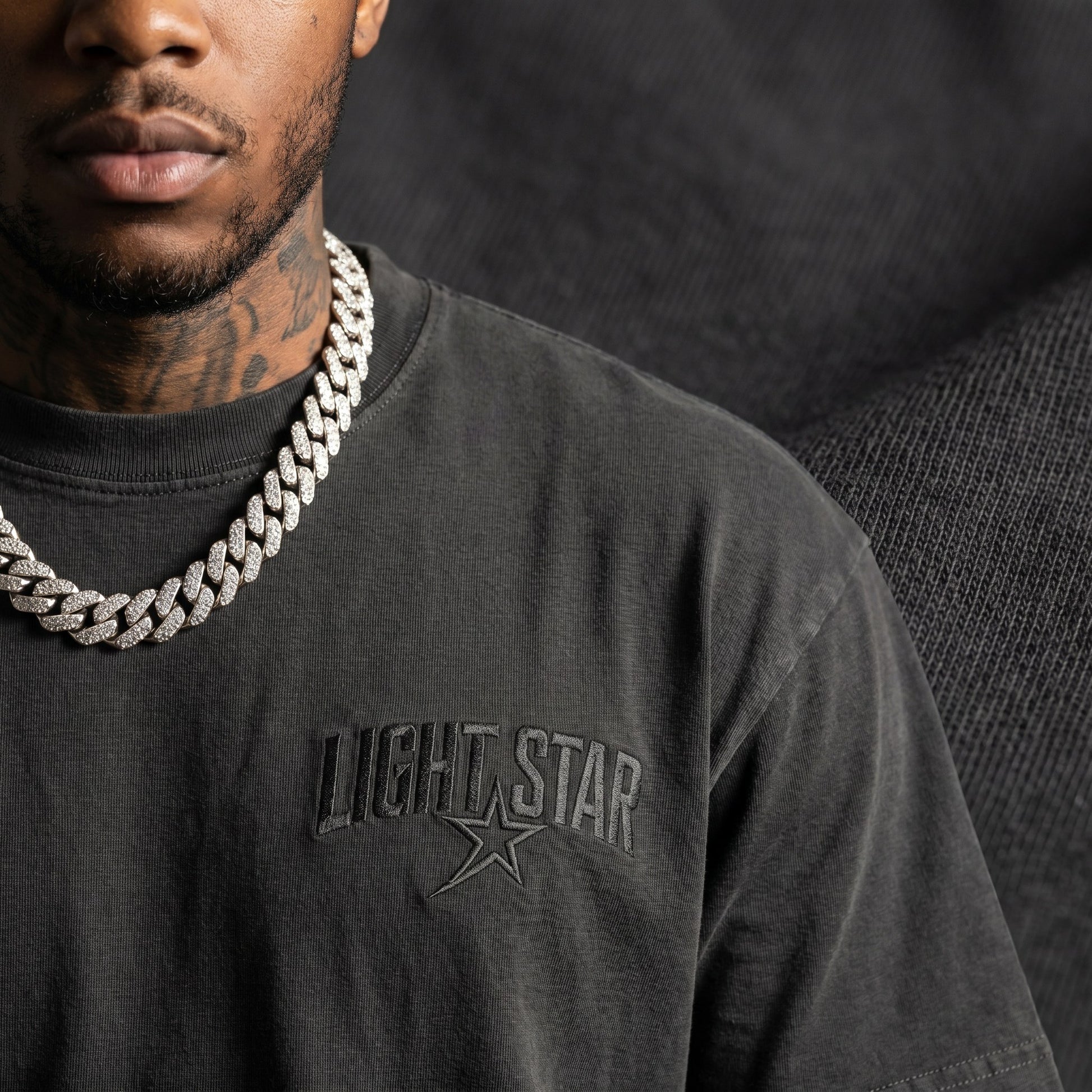 LS Star Arch Heavy Tee Charcoal detail