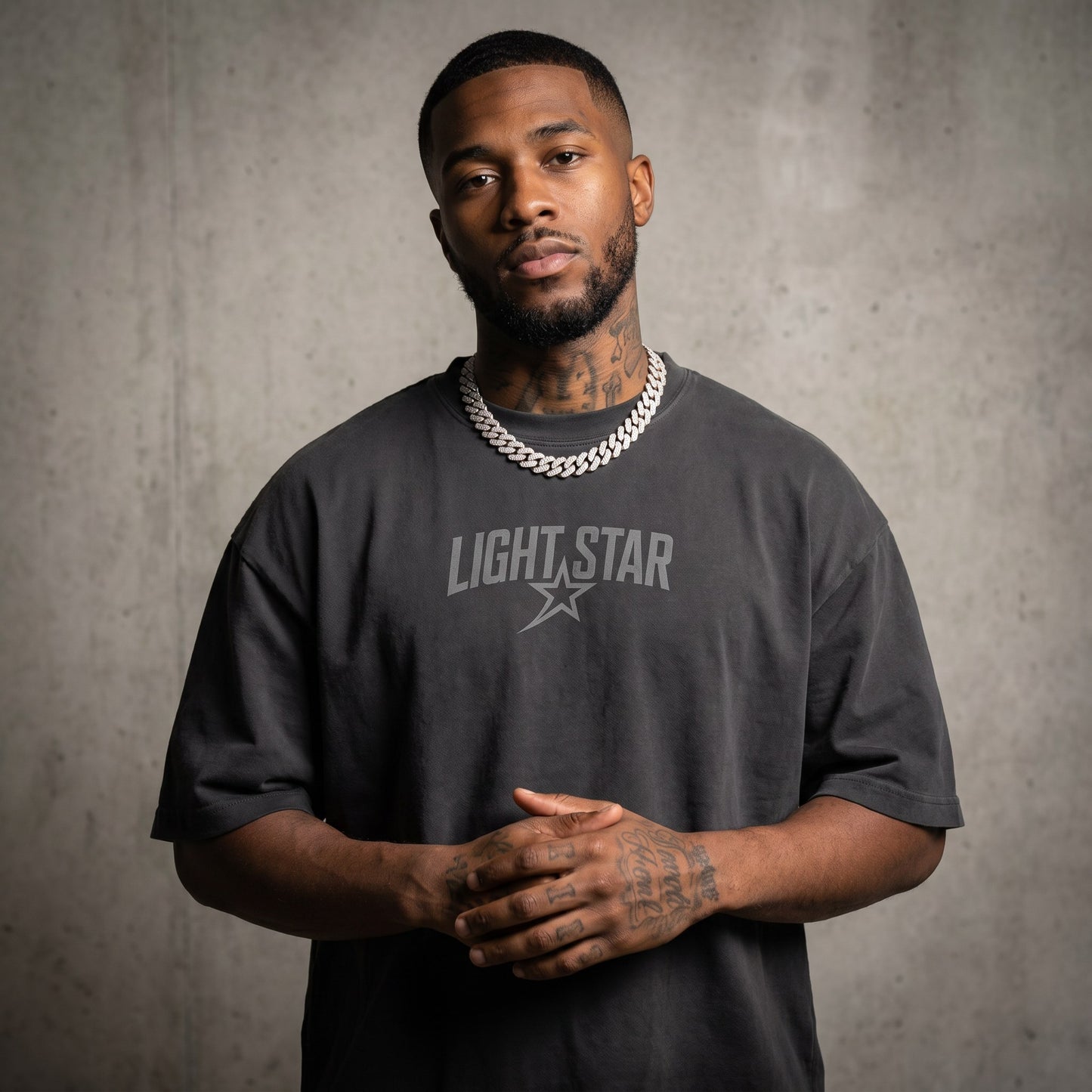 LS Star Arch Heavy Tee Charcoal front