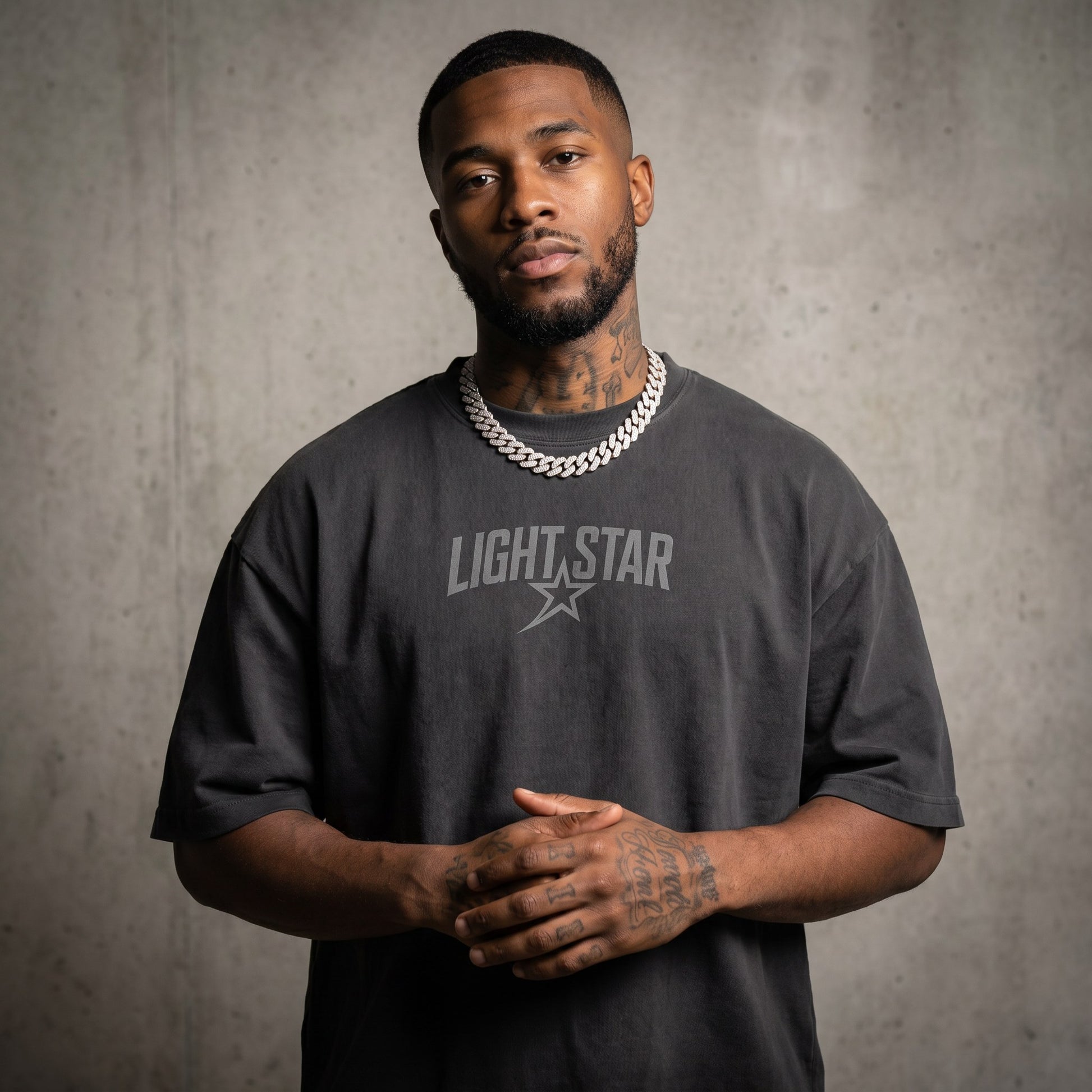 LS Star Arch Heavy Tee Charcoal front