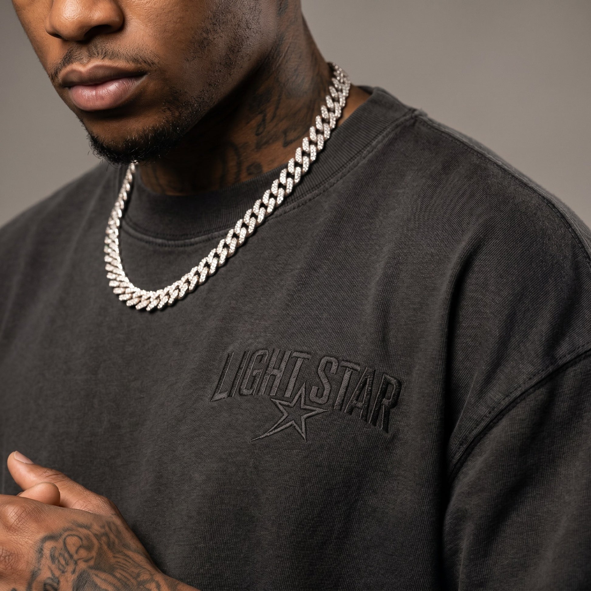 Mock Neck Heavy Tee Charcoal detail