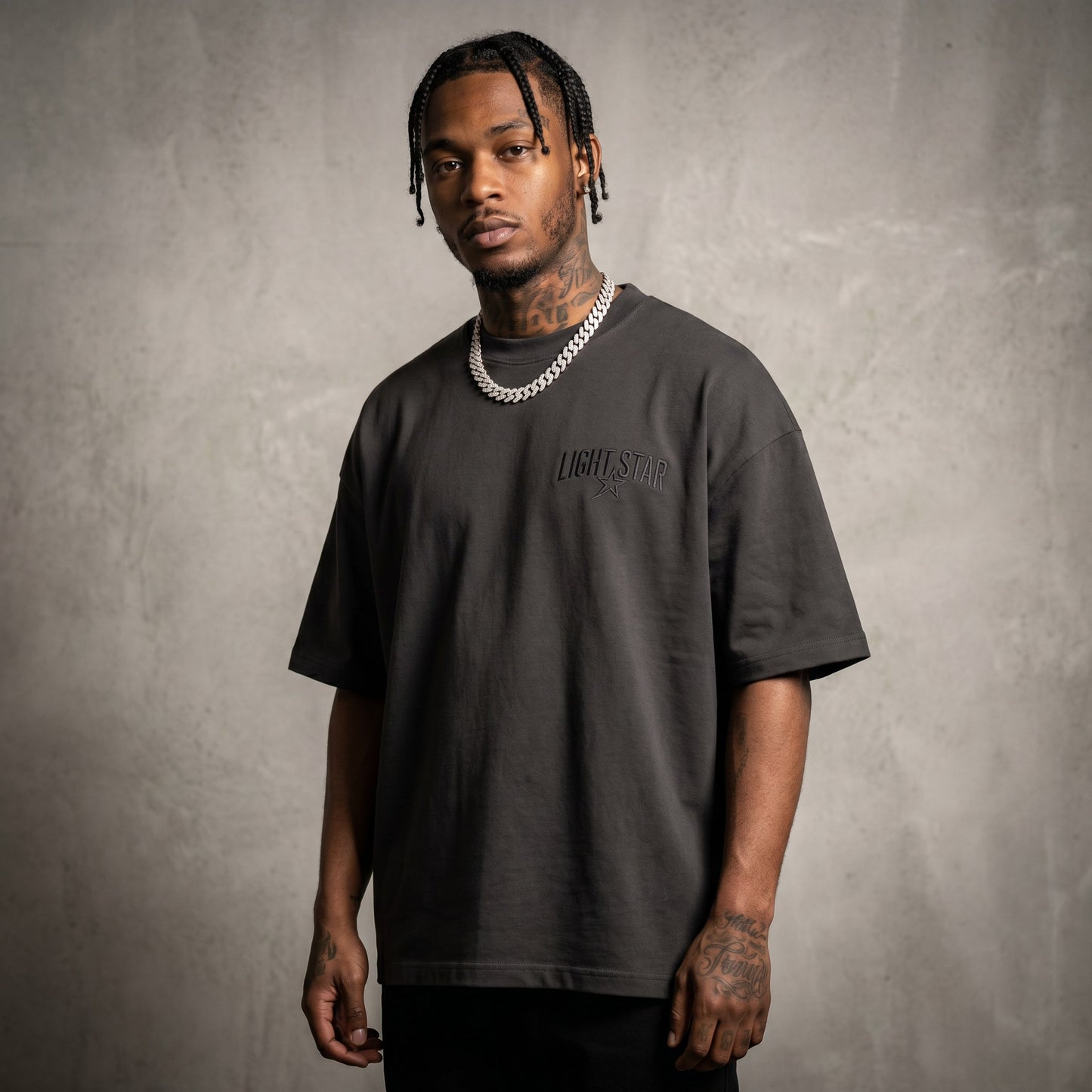 Mock Neck Heavy Tee Charcoal front