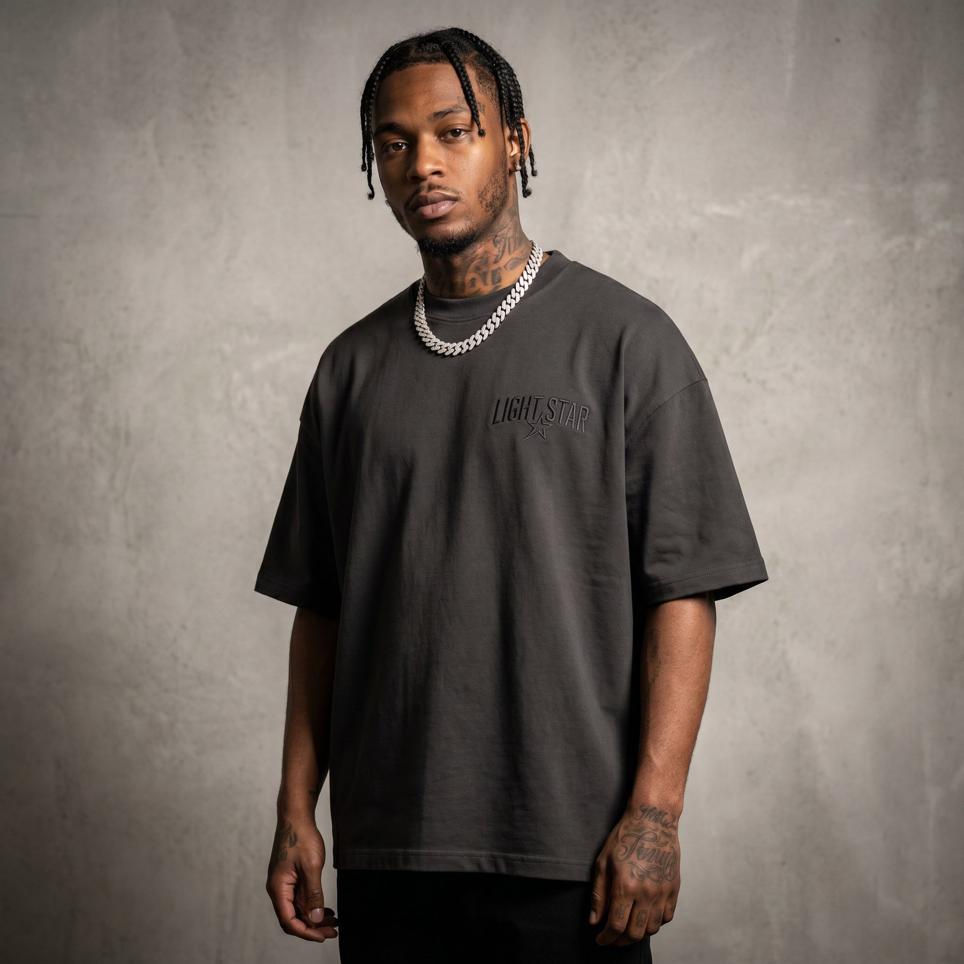 Mock Neck Heavy Tee Charcoal front