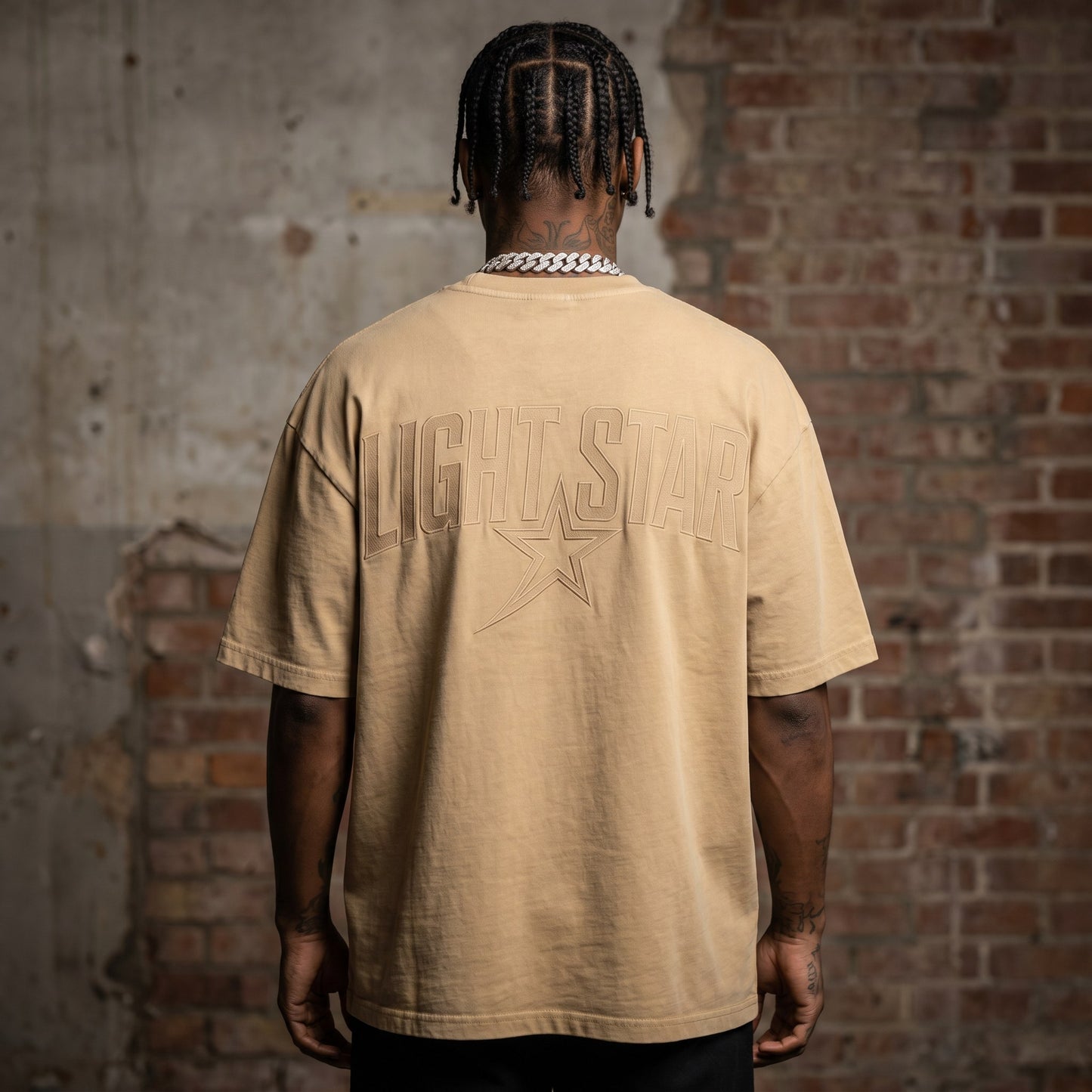 Mock Neck Heavy Tee Desert Sand back
