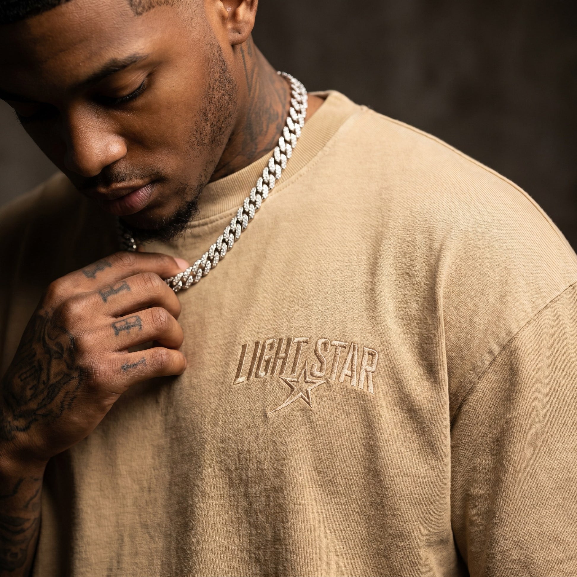 Mock Neck Heavy Tee Desert Sand detail