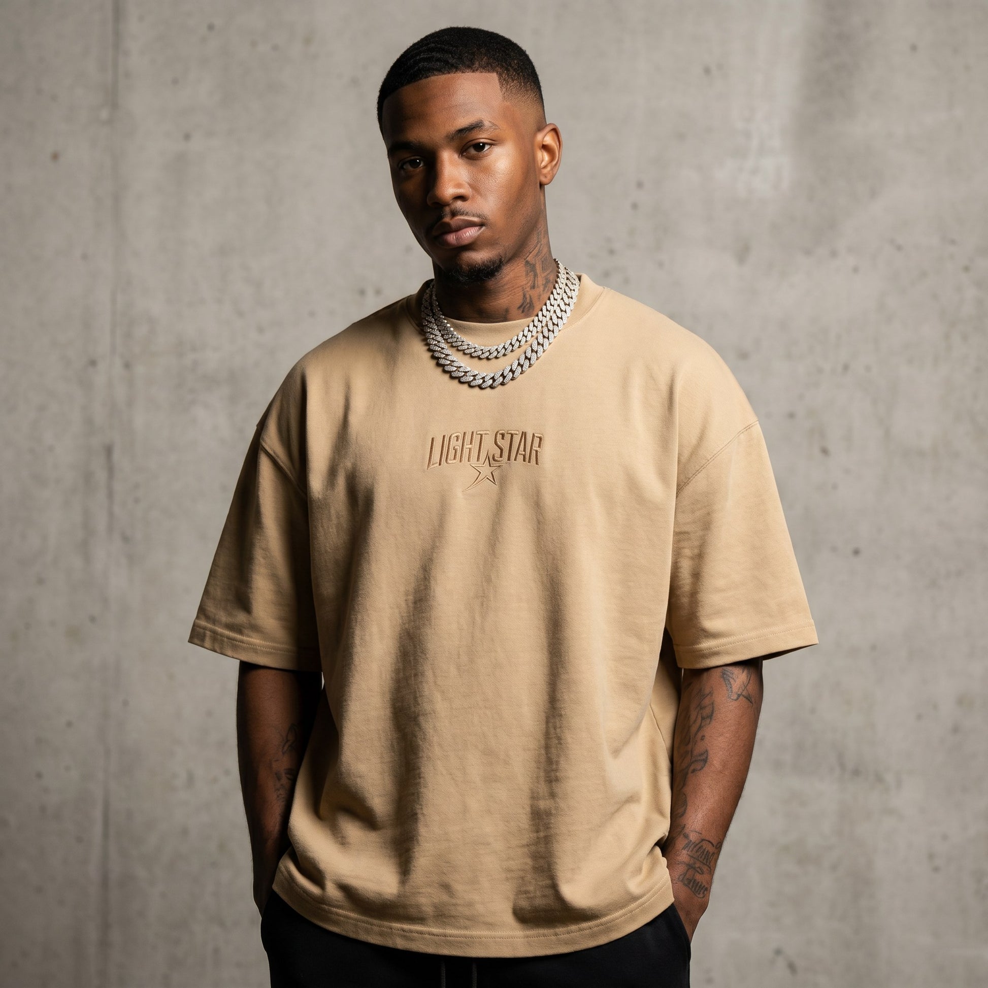 Mock Neck Heavy Tee Desert Sand front