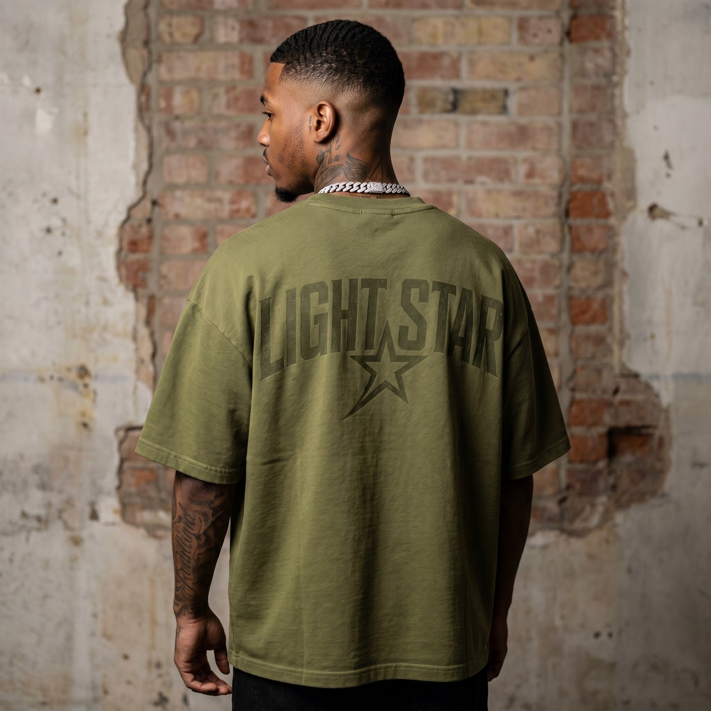 Mock Neck Heavy Tee Olive Drab back