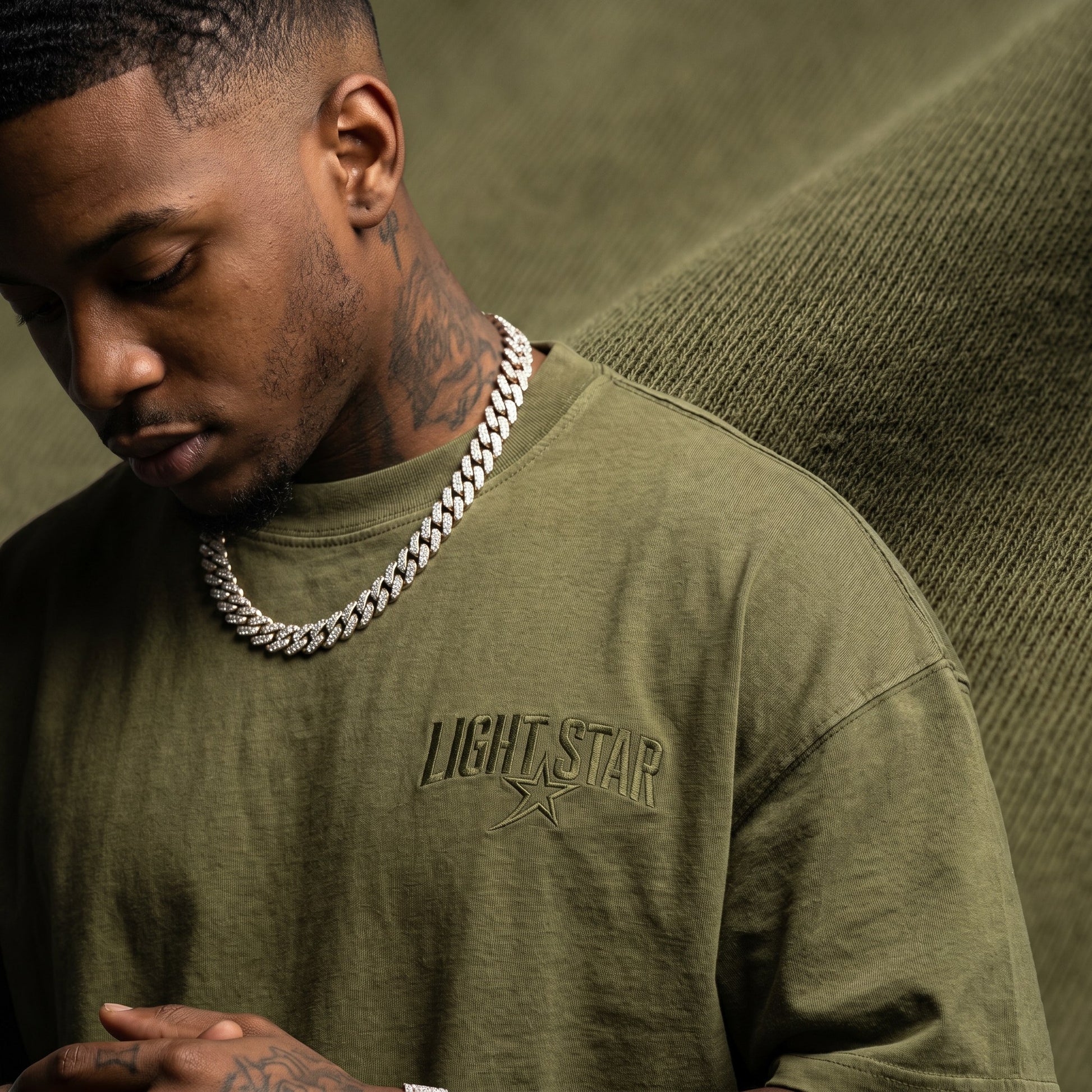 Mock Neck Heavy Tee Olive Drab detail