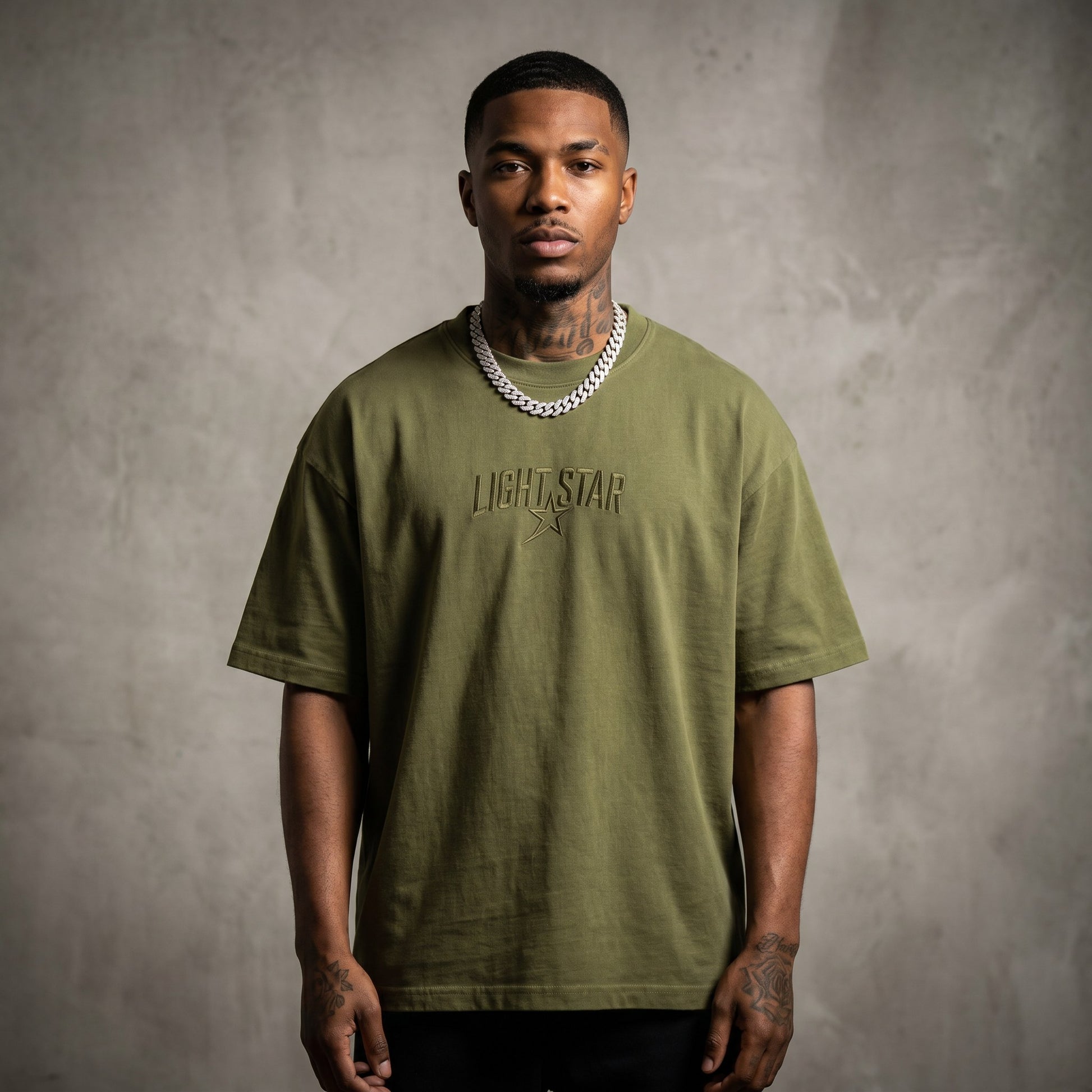 Mock Neck Heavy Tee Olive Drab front
