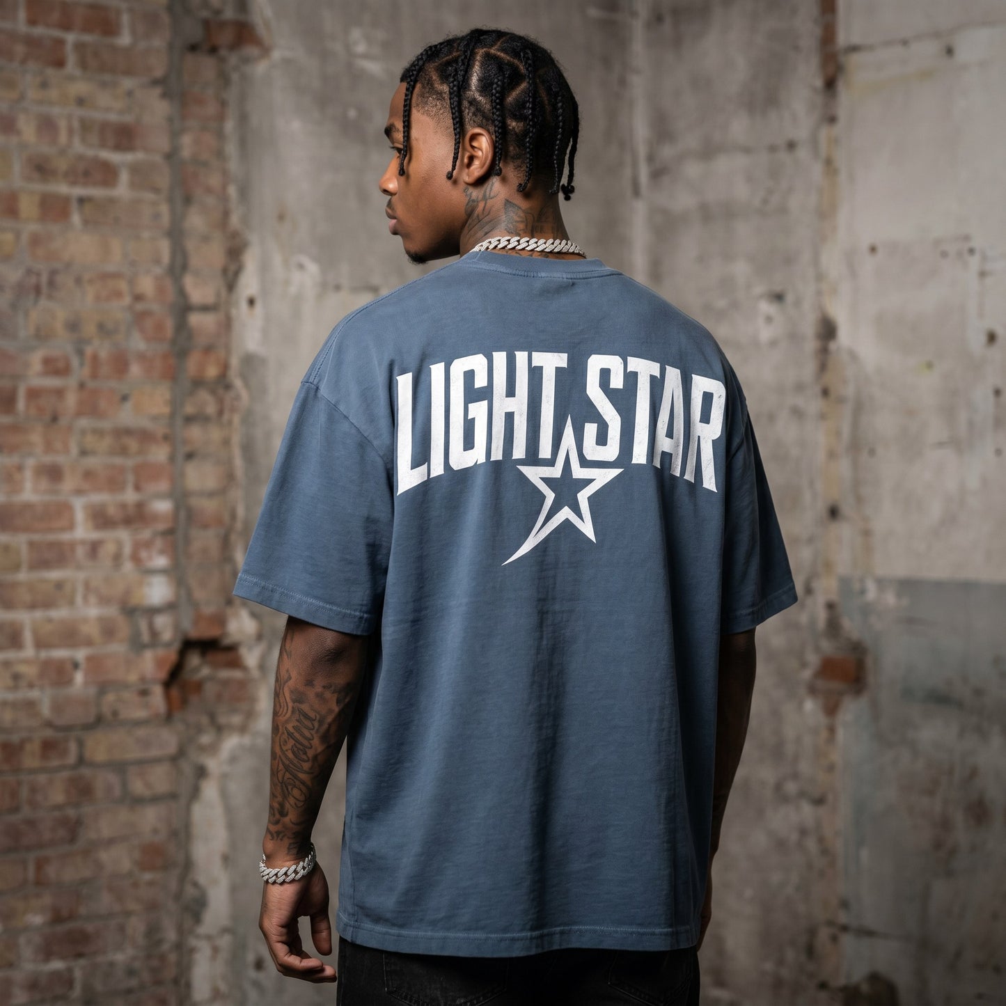 Mock Neck Heavy Tee Slate Blue back
