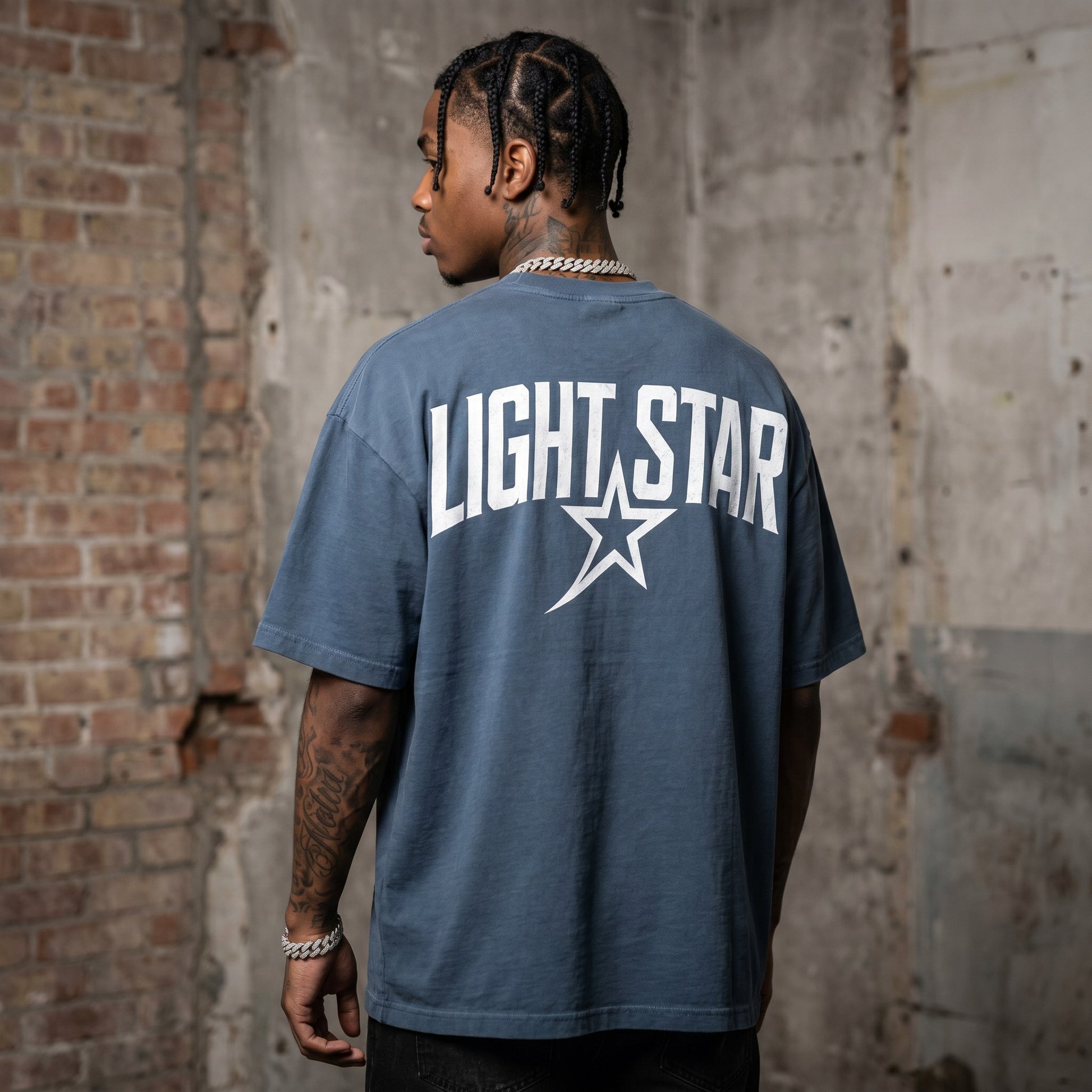 Mock Neck Heavy Tee Slate Blue back