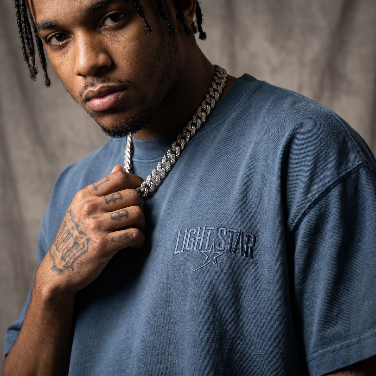 Mock Neck Heavy Tee Slate Blue detail