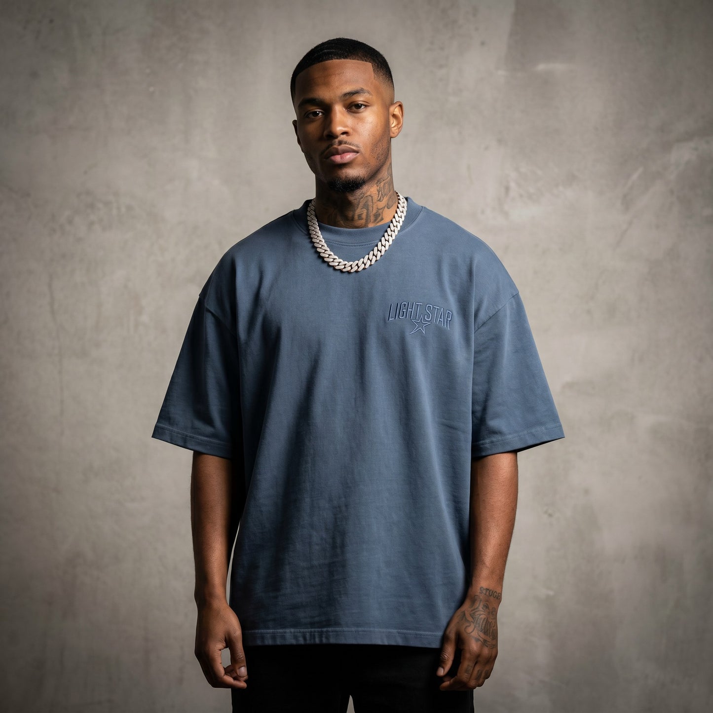 Mock Neck Heavy Tee Slate Blue front