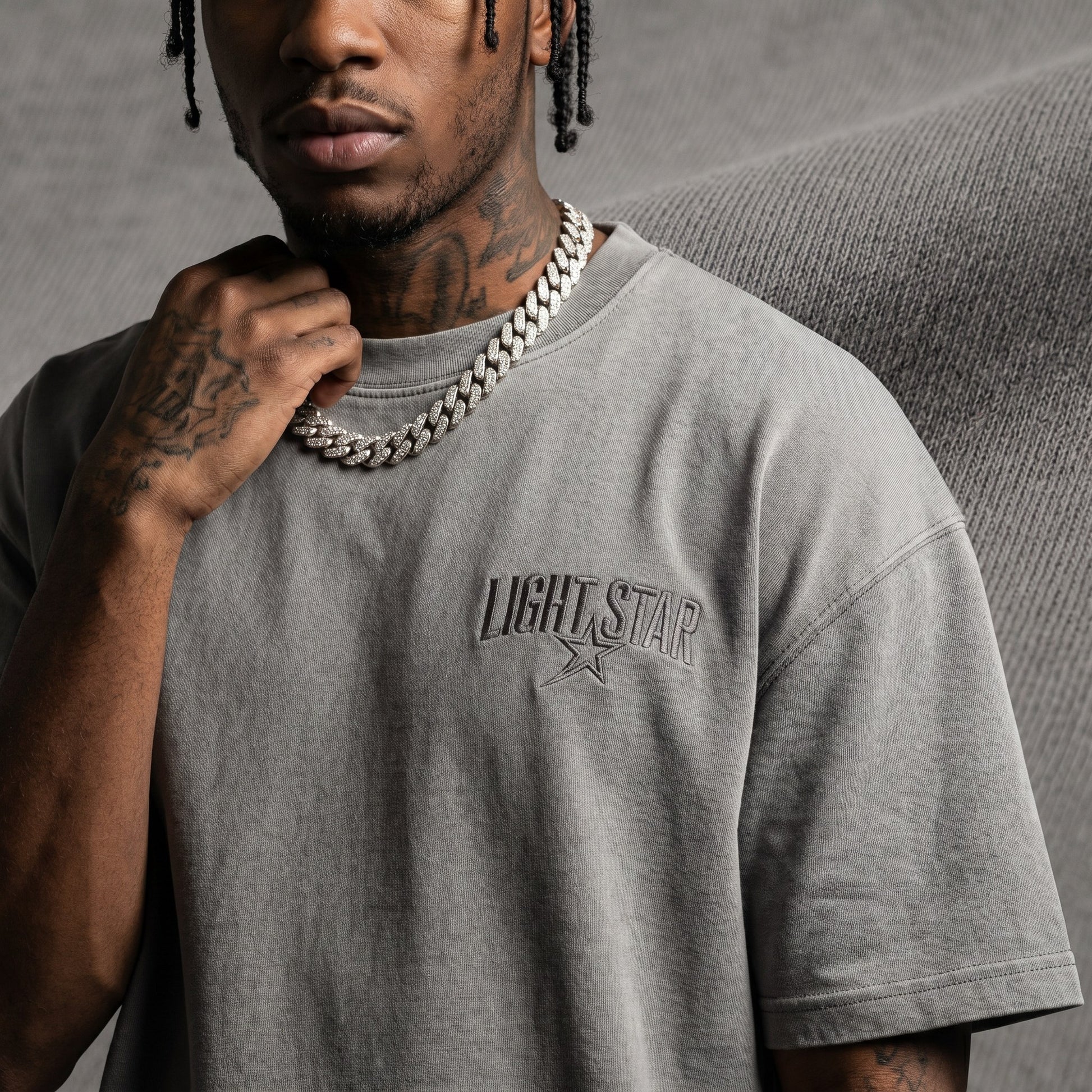 Numbered Heavy Tee Cement Grey detail